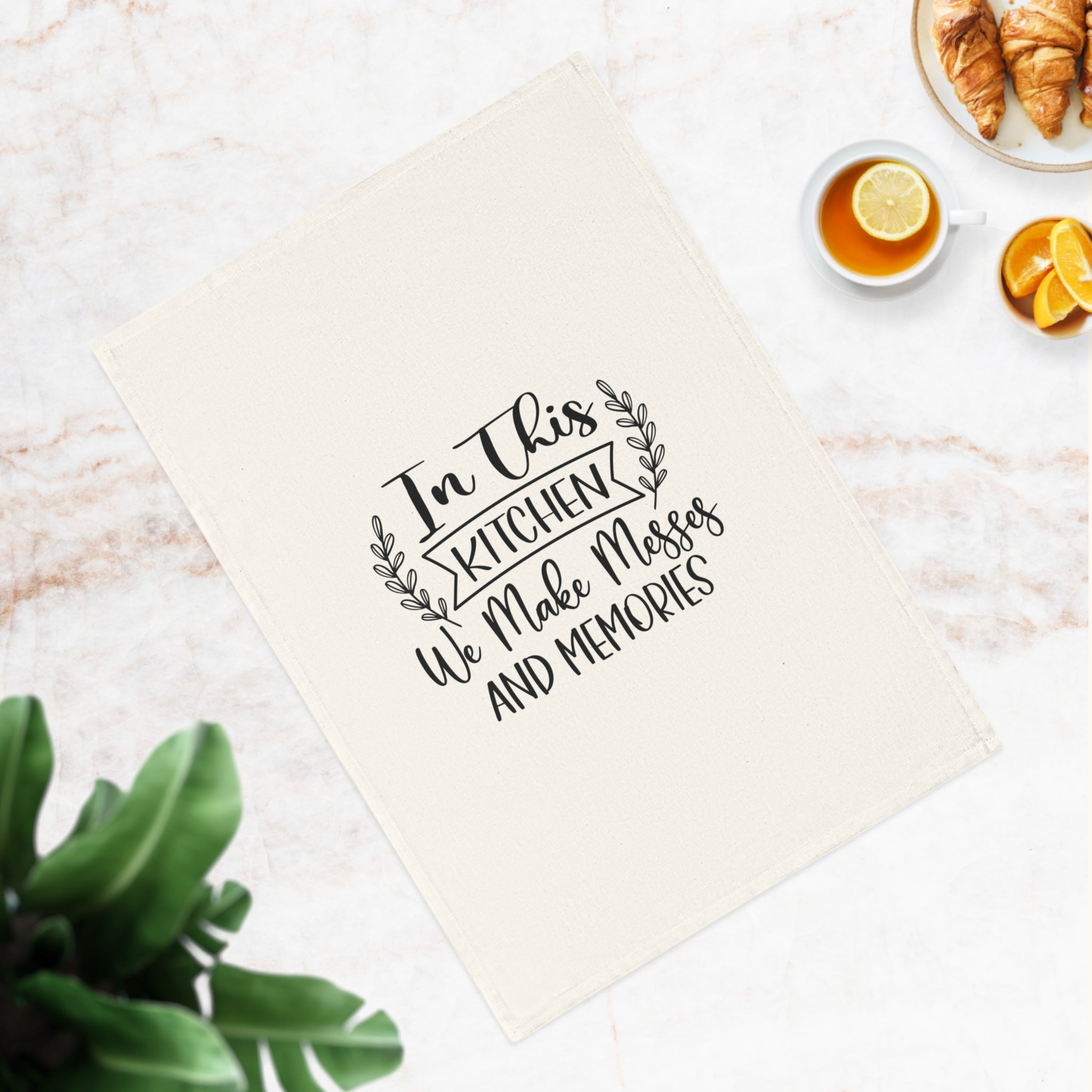 Kitchen Tea Towel — "In This Kitchen We Make Messes and Memories" Cotton Dish Towel