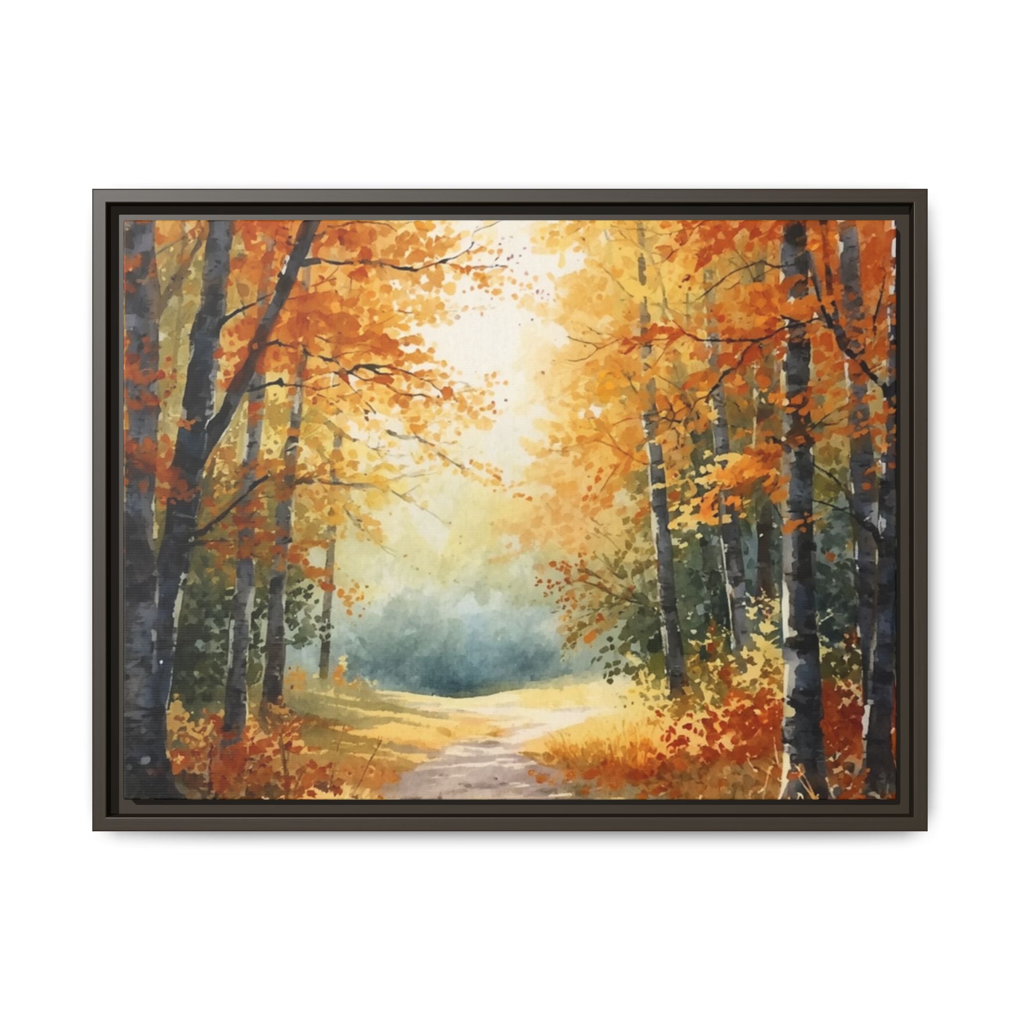 Autumn Forest Framed Canvas Wall Art — Matte Multi-Color