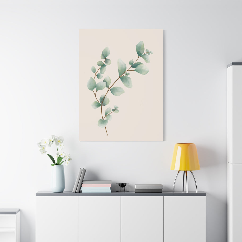 Botanical Watercolor Canvas Print — Green Leaf Wall Art (Matte Stretched)