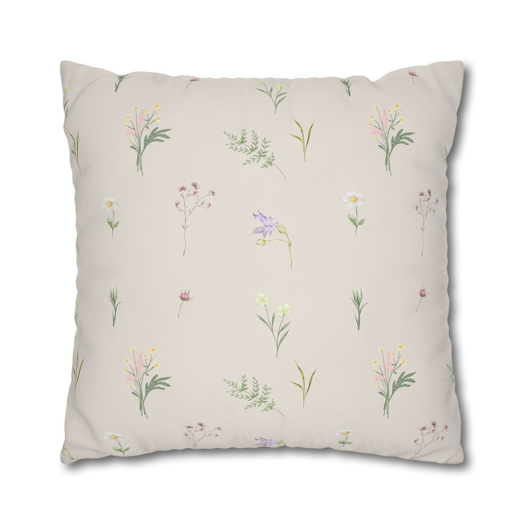 Cottage Wildflowers Square Poly Canvas Pillowcase — Floral Country Throw Pillow