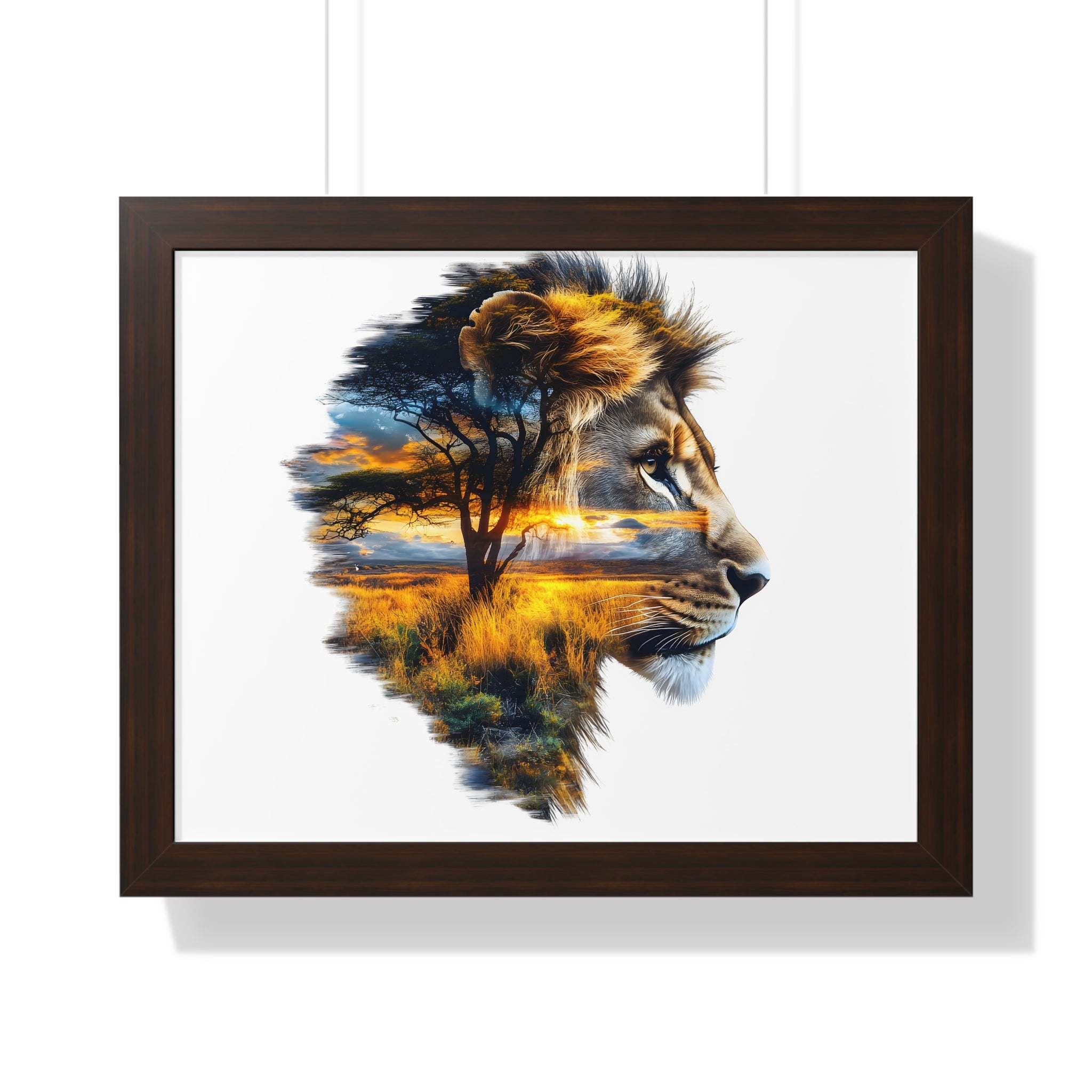 African Lion Double Exposure Framed Poster — Wildlife Art Print
