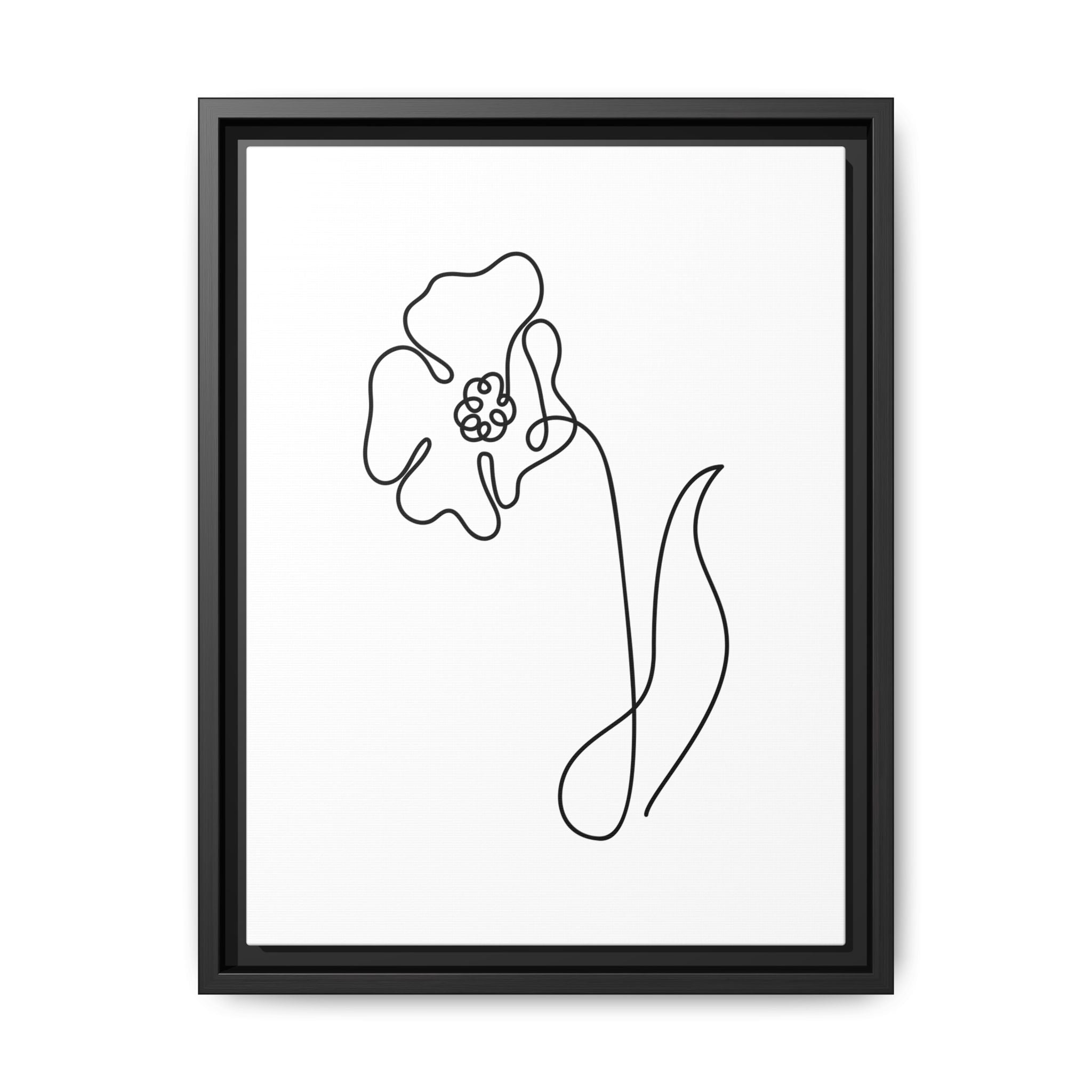Daisy Line Art Framed Canvas Print — Minimal Botanical Wall Art