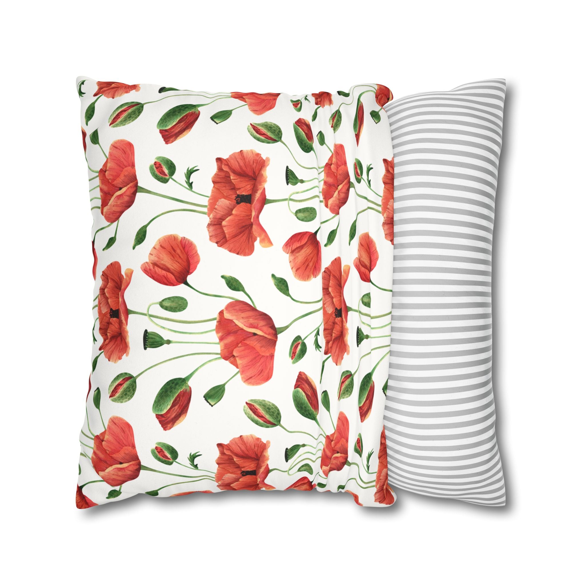 Poppy Floral Faux Suede Square Pillowcase