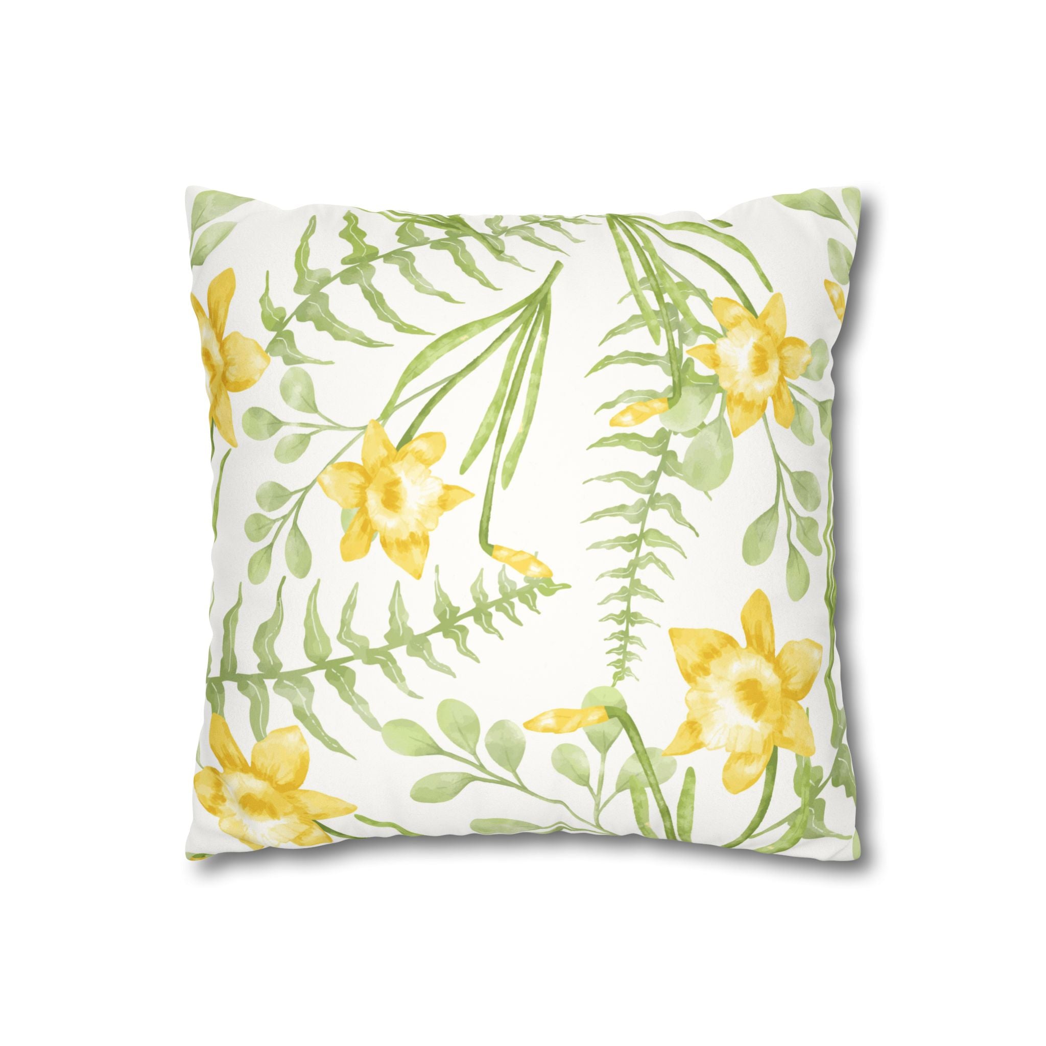 Daffodil Floral Faux Suede Square Pillowcase