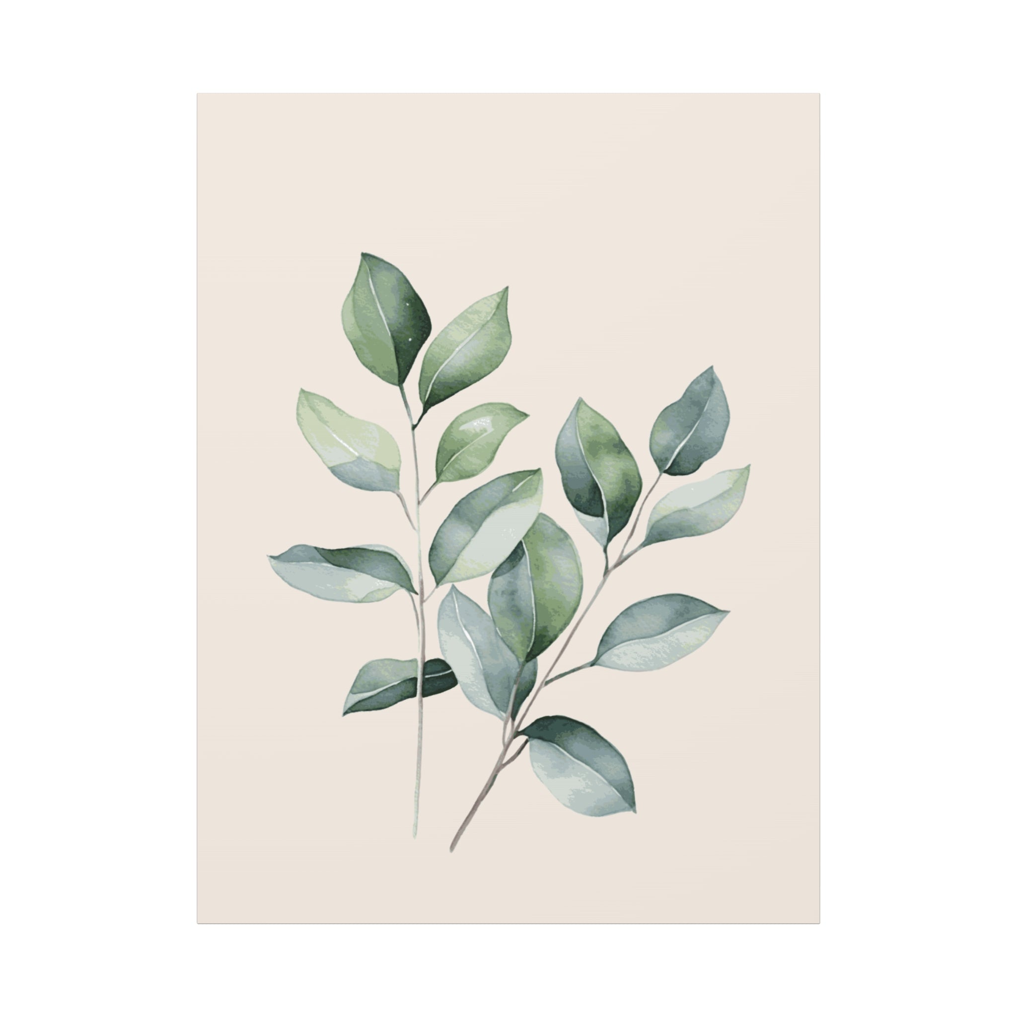 Botanical Watercolor Canvas Print — Sage Green Leaf Wall Art (Matte Stretched)