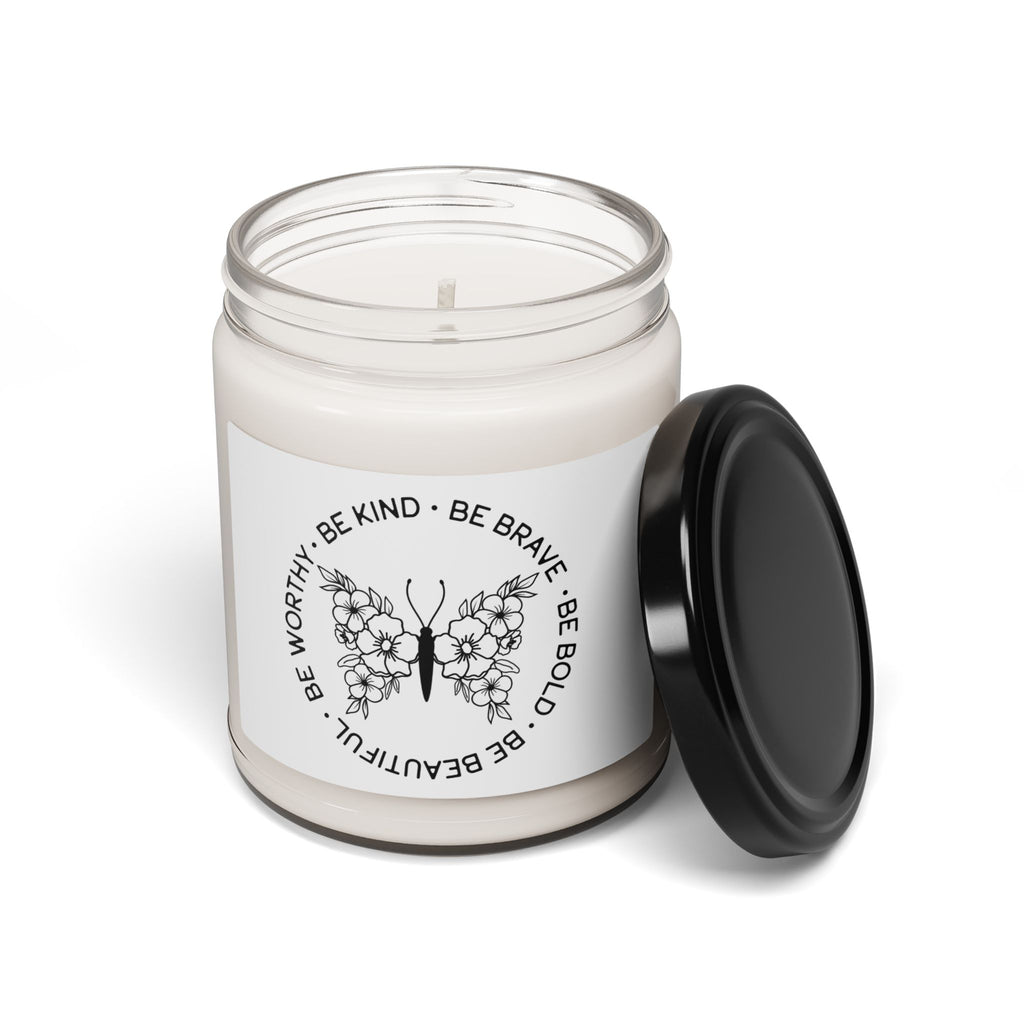 Inspirational Butterfly Soy Candle — 9oz Scented Jar (Be Kind • Be Brave • Be Bold • Be Worthy)
