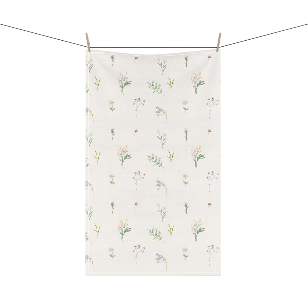Floral Sprigs Cotton Tea Towel – Pastel Wildflower Kitchen Towel