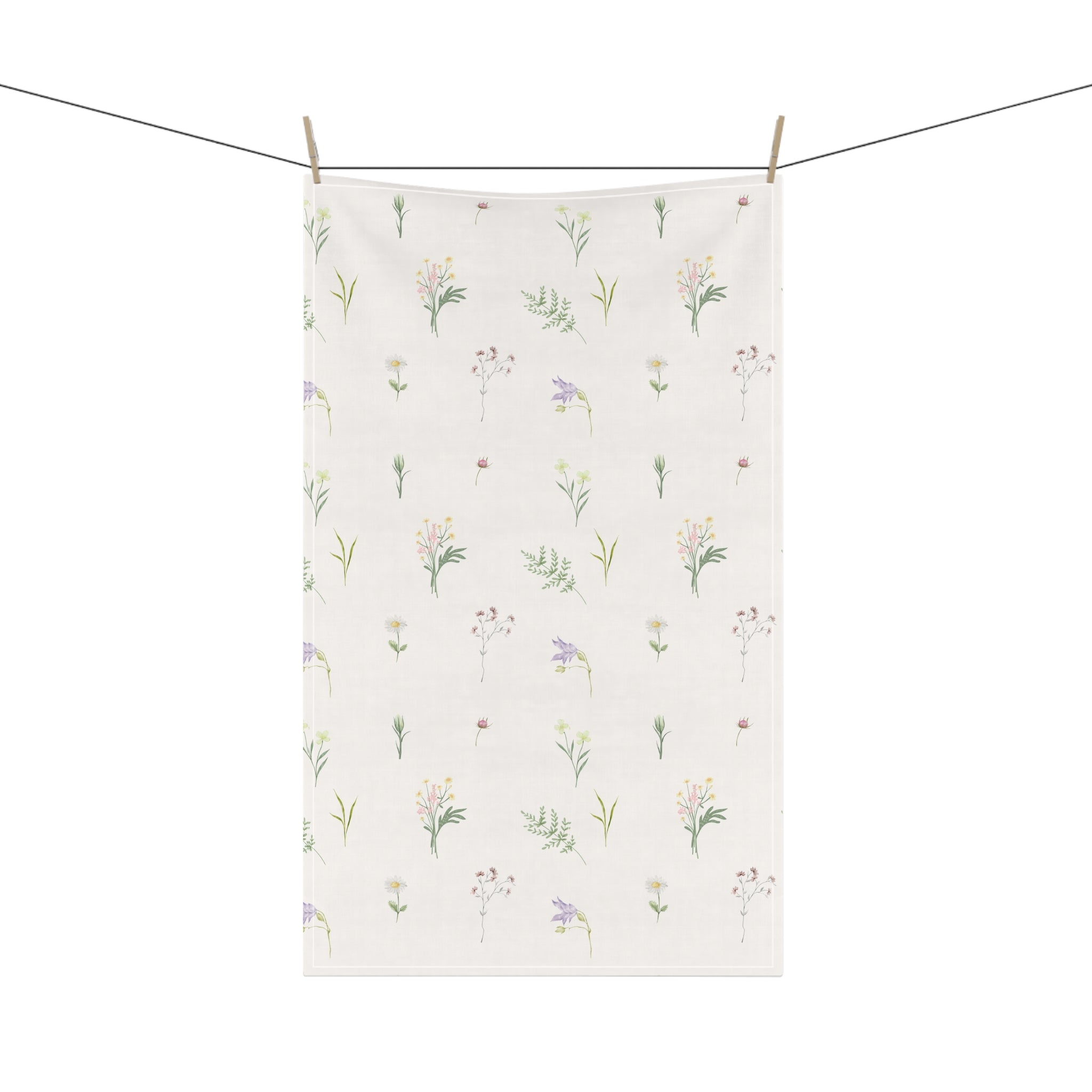 Floral Sprigs Cotton Tea Towel – Pastel Wildflower Kitchen Towel