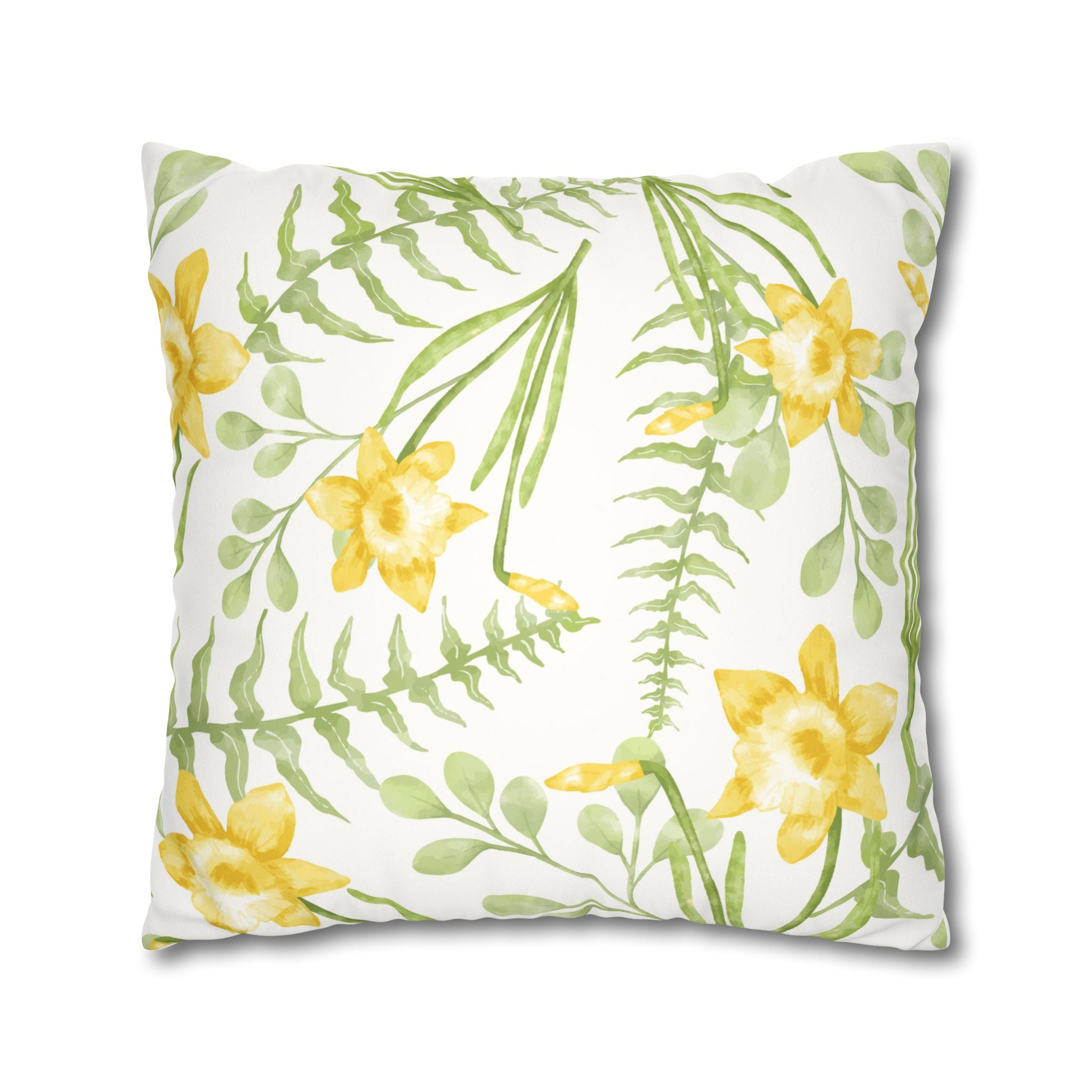 Daffodil Floral Faux Suede Square Pillowcase