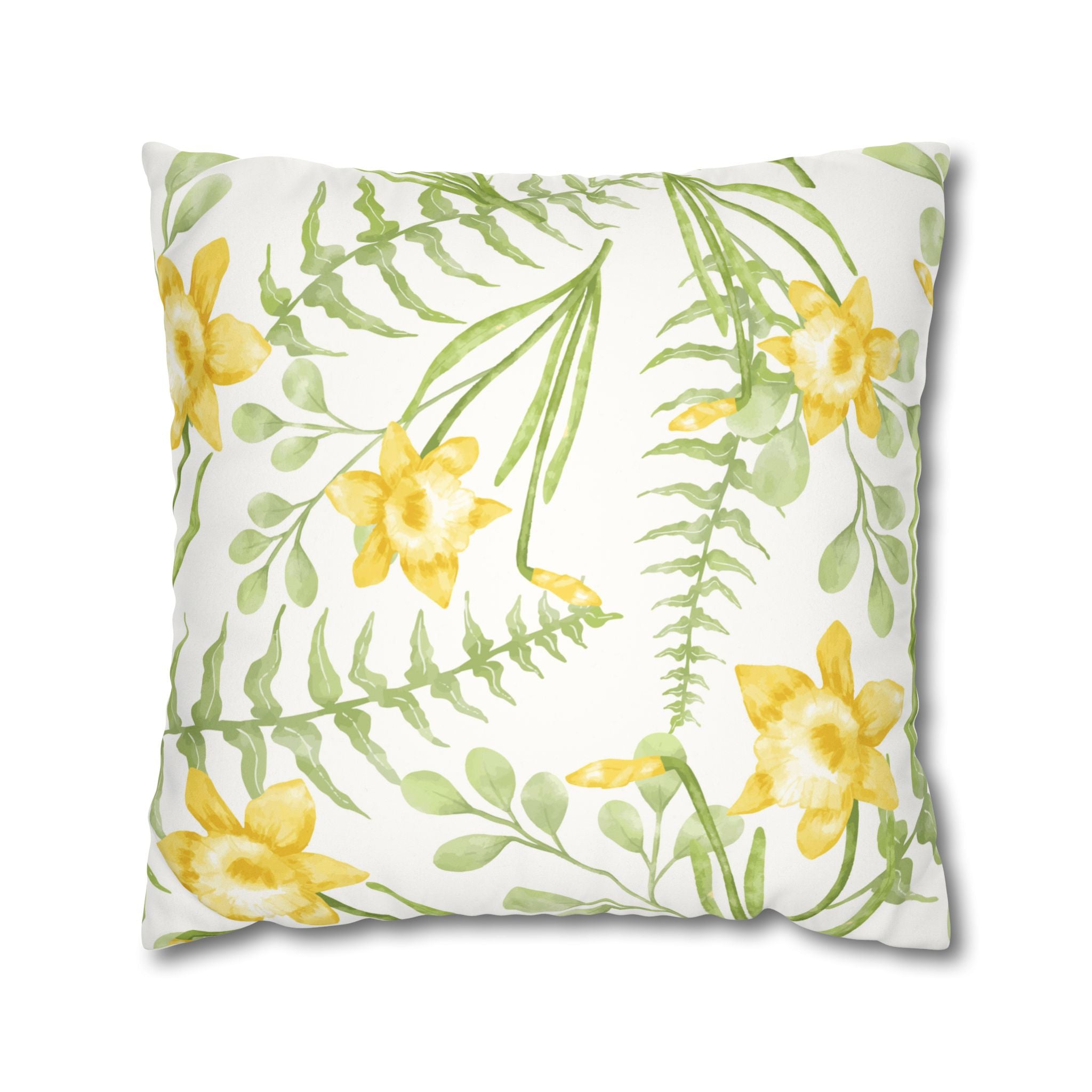 Daffodil Floral Faux Suede Square Pillowcase