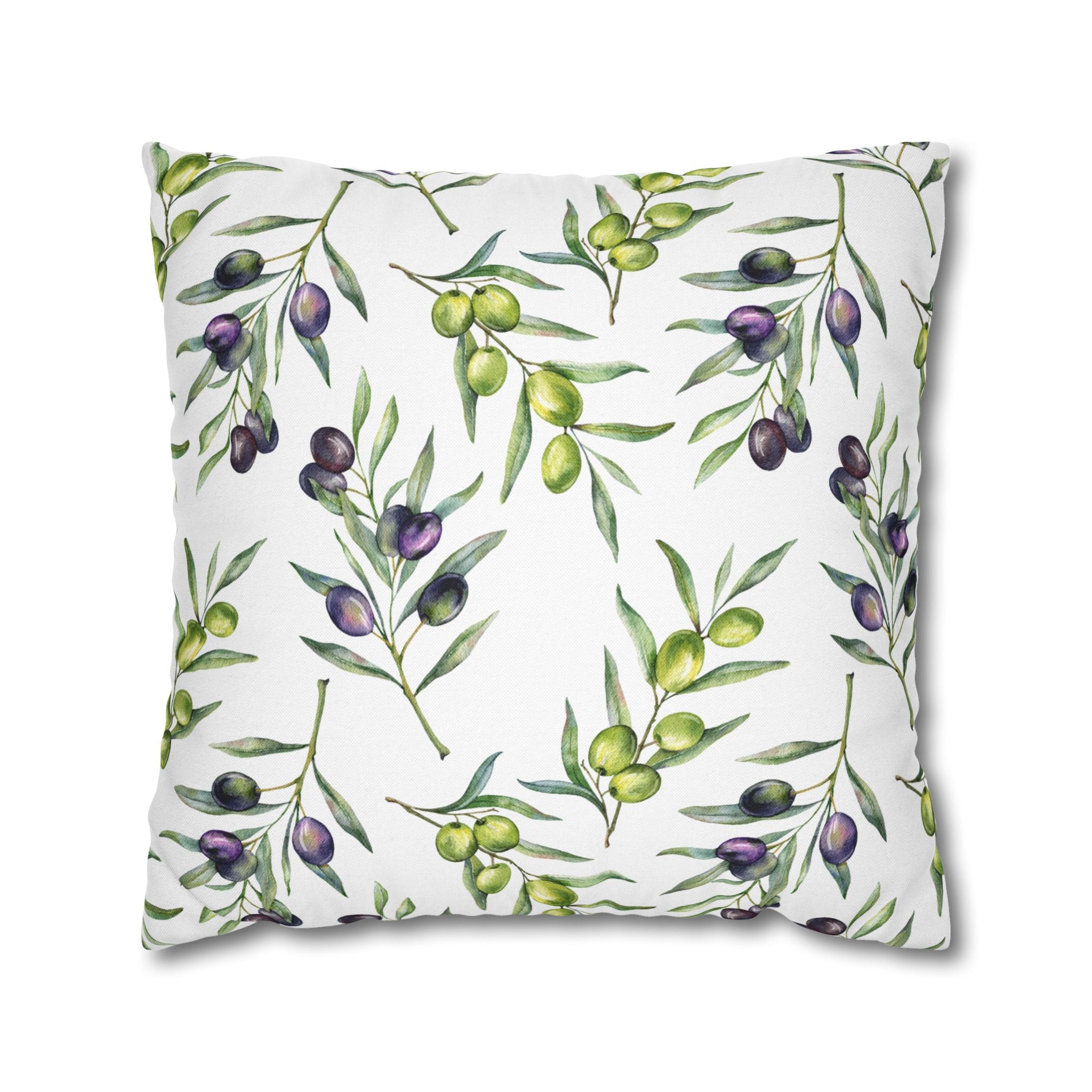 Olive Branch Decorative Pillowcase - Watercolor Mediterranean Throw Pillow Cover