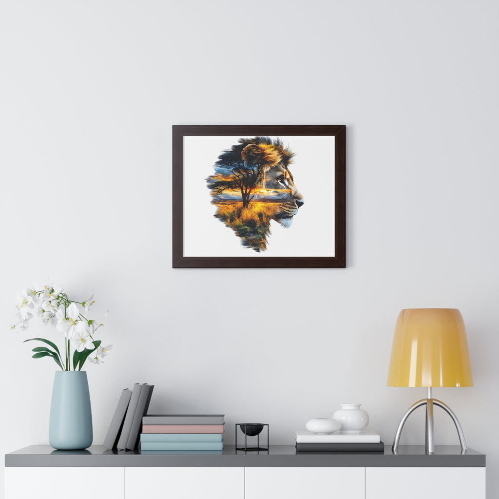 African Lion Double Exposure Framed Poster — Wildlife Art Print