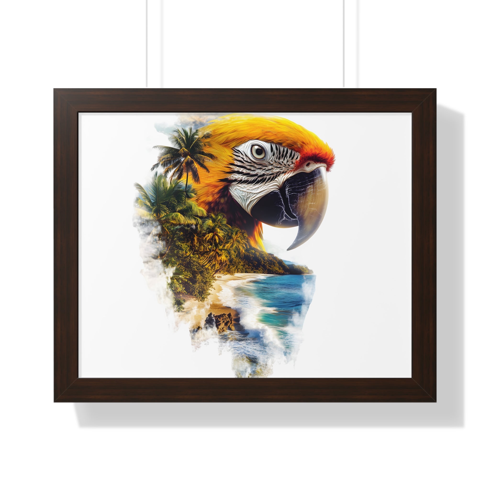 Framed Poster — Double Exposure Parrot & Tropical Island Print