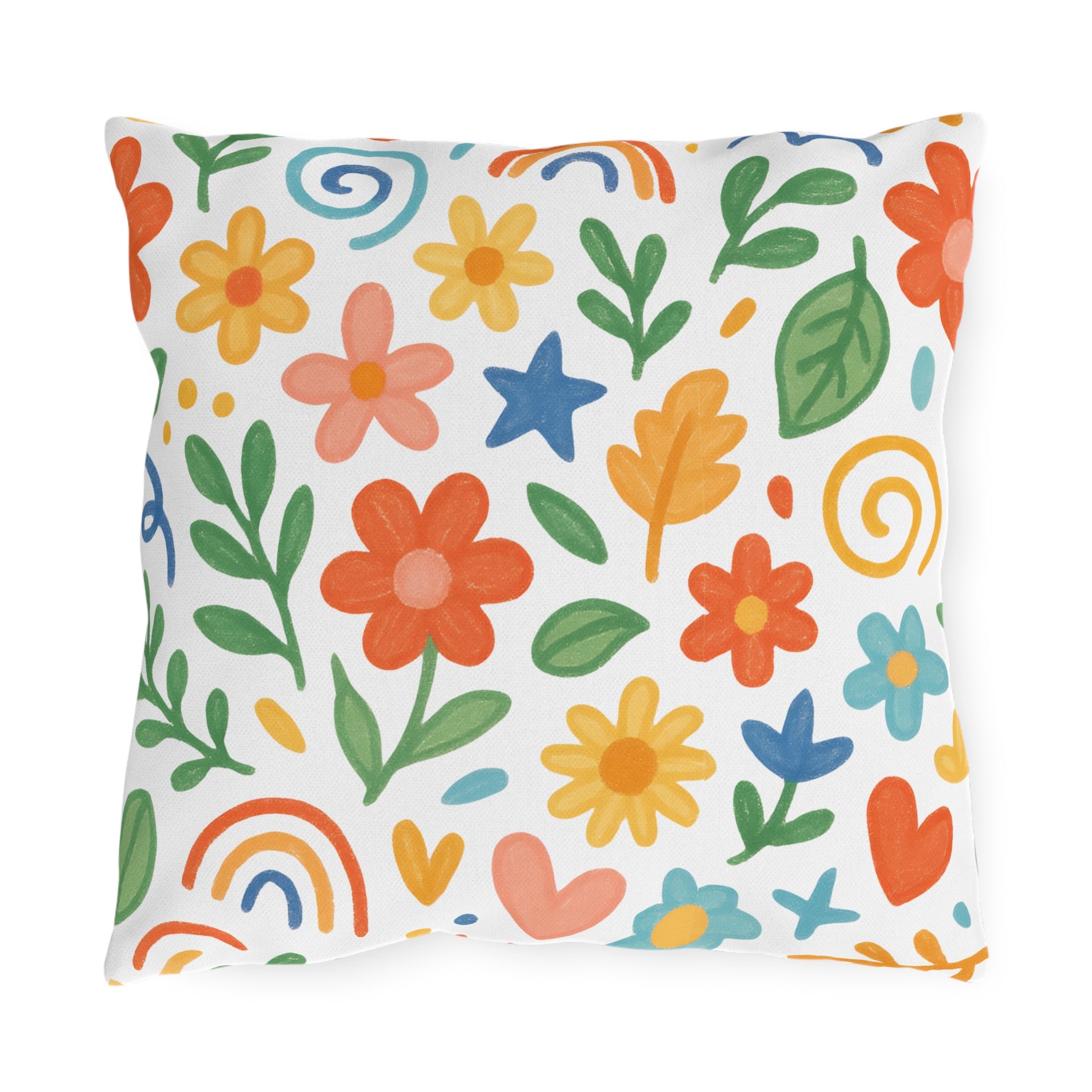 Floral & Gingham Outdoor Pillow — Bright Cottage Garden Decor