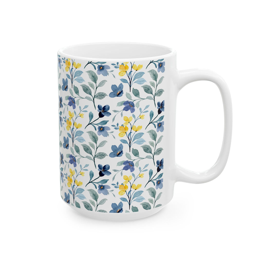 Blue & Yellow Floral Ceramic Mug — 11oz/15oz