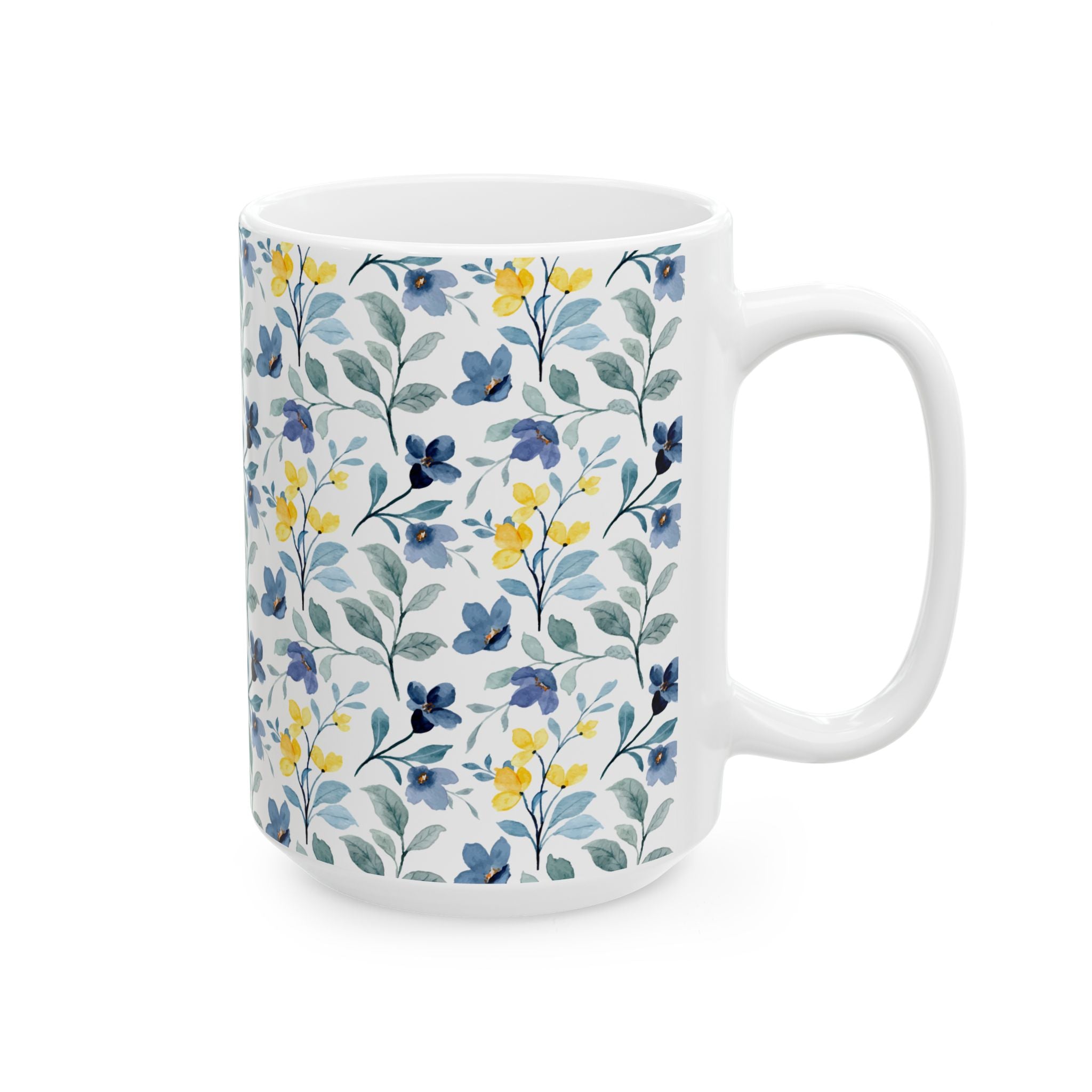 Blue & Yellow Floral Ceramic Mug — 11oz/15oz