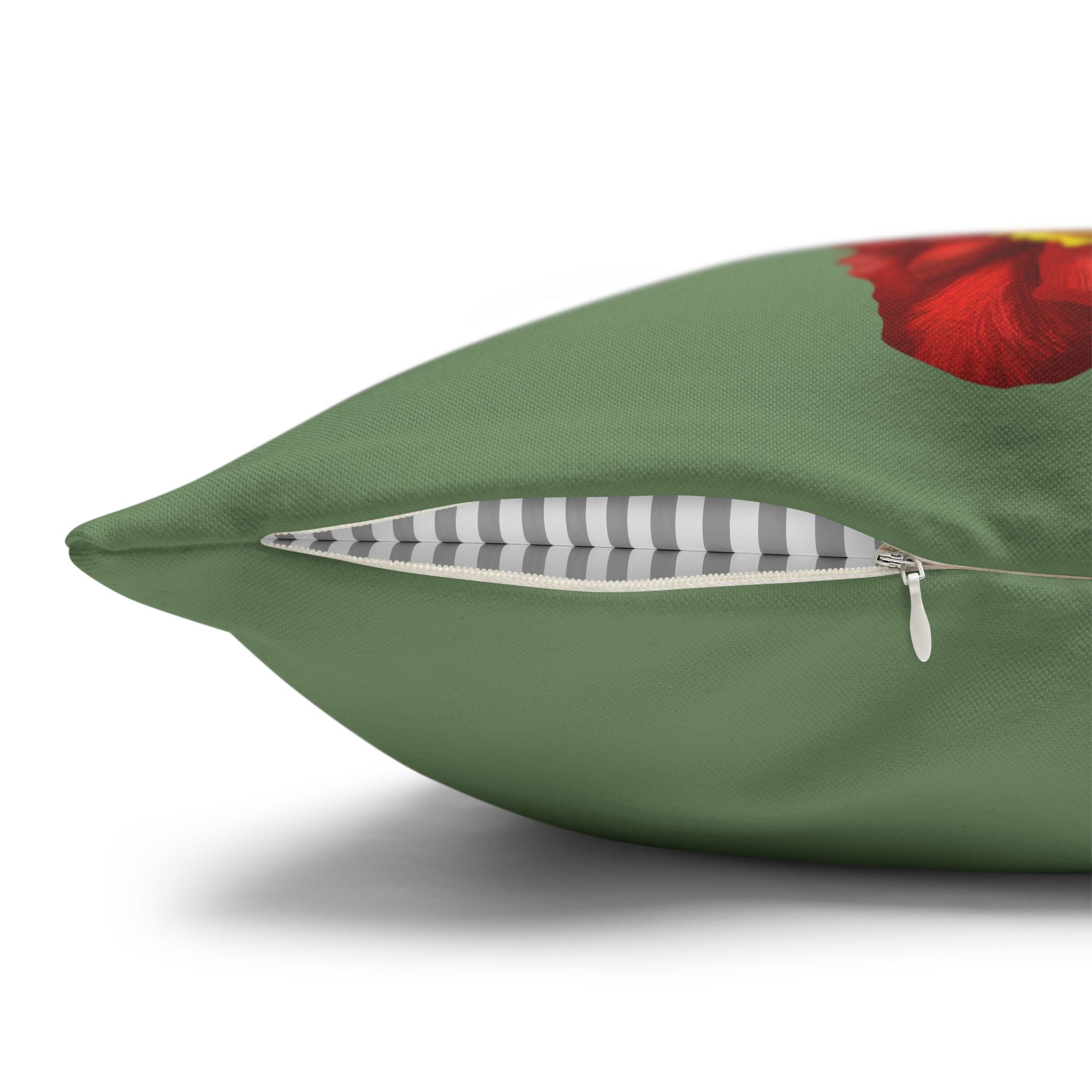 Botanical Poppies Floral Square Pillowcase — Green Floral Canvas Throw Pillow Cover