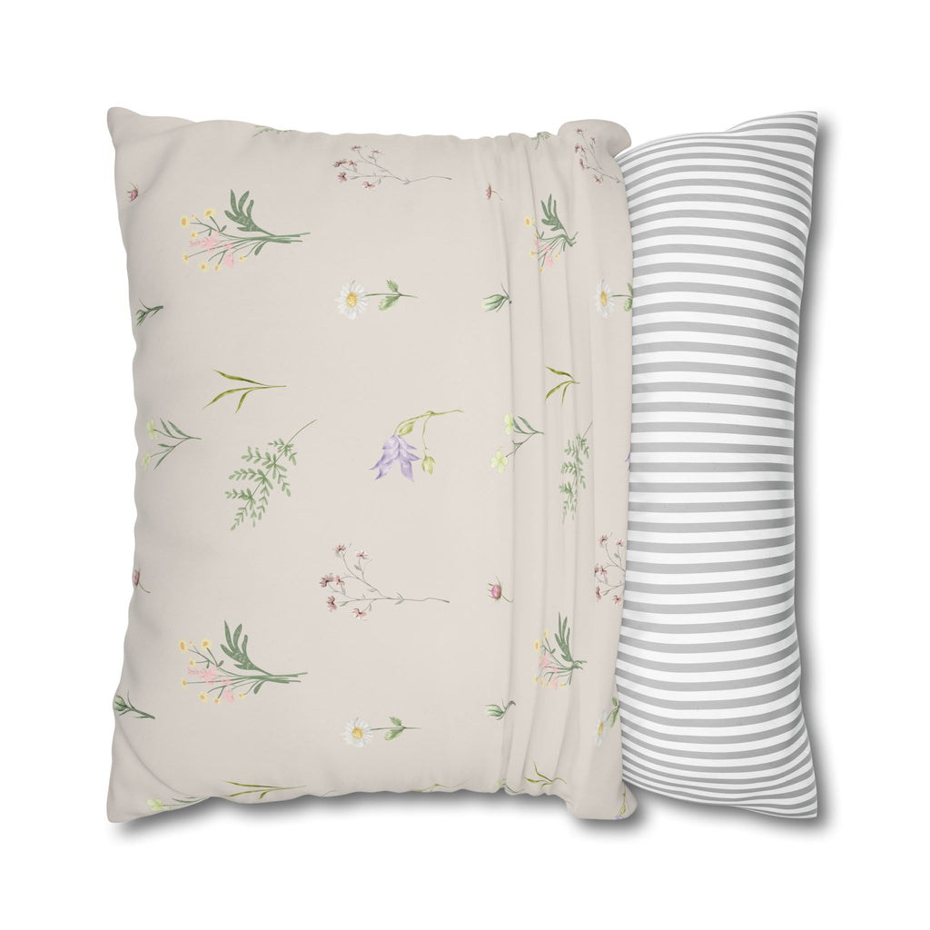 Cottage Wildflowers Square Poly Canvas Pillowcase — Floral Country Throw Pillow
