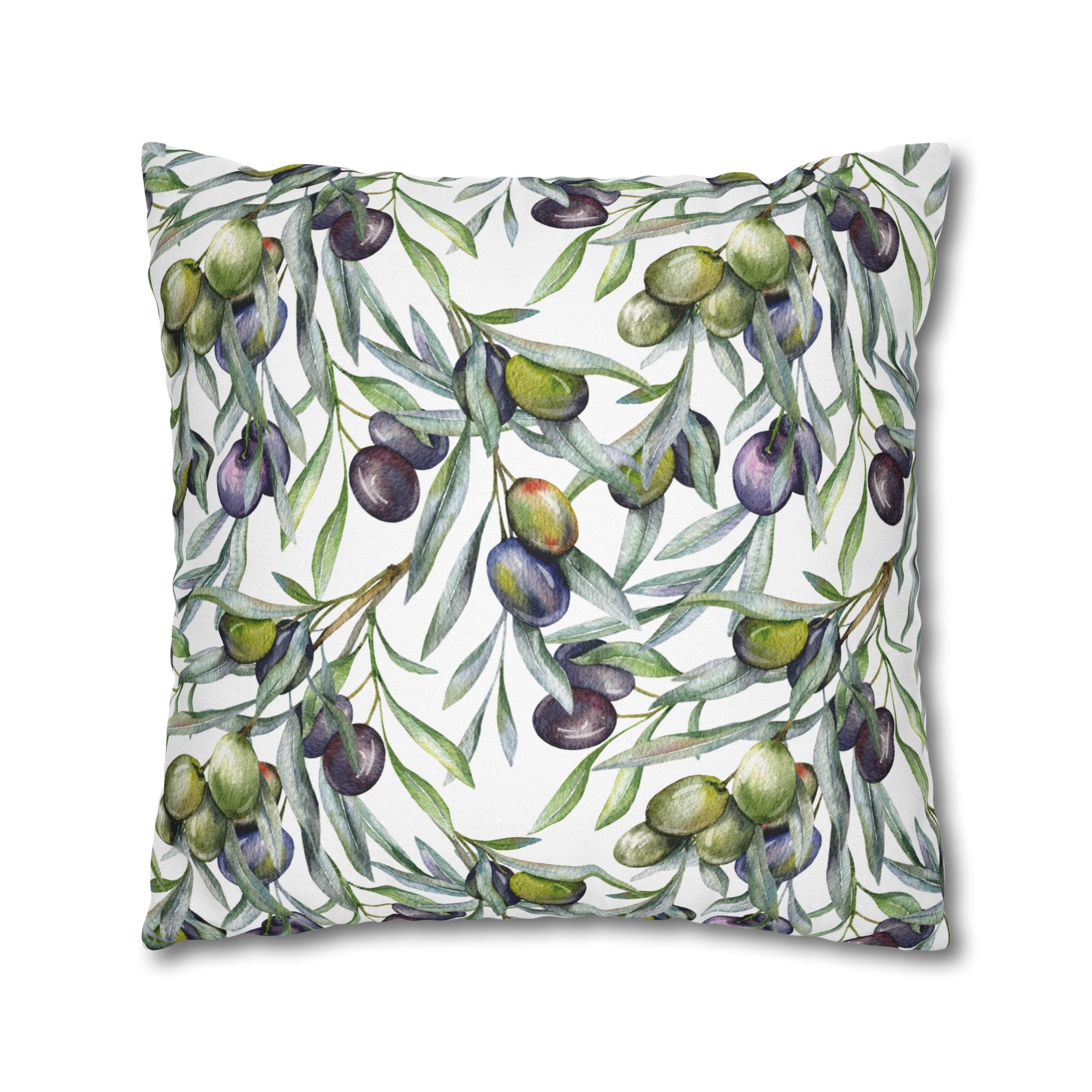Olive Branch Decorative Pillowcase — Watercolor Mediterranean Throw Pillow Cover