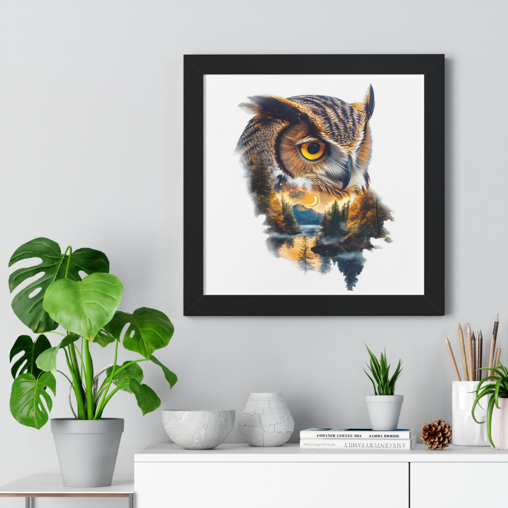 Double Exposure Owl Woodland Framed Poster