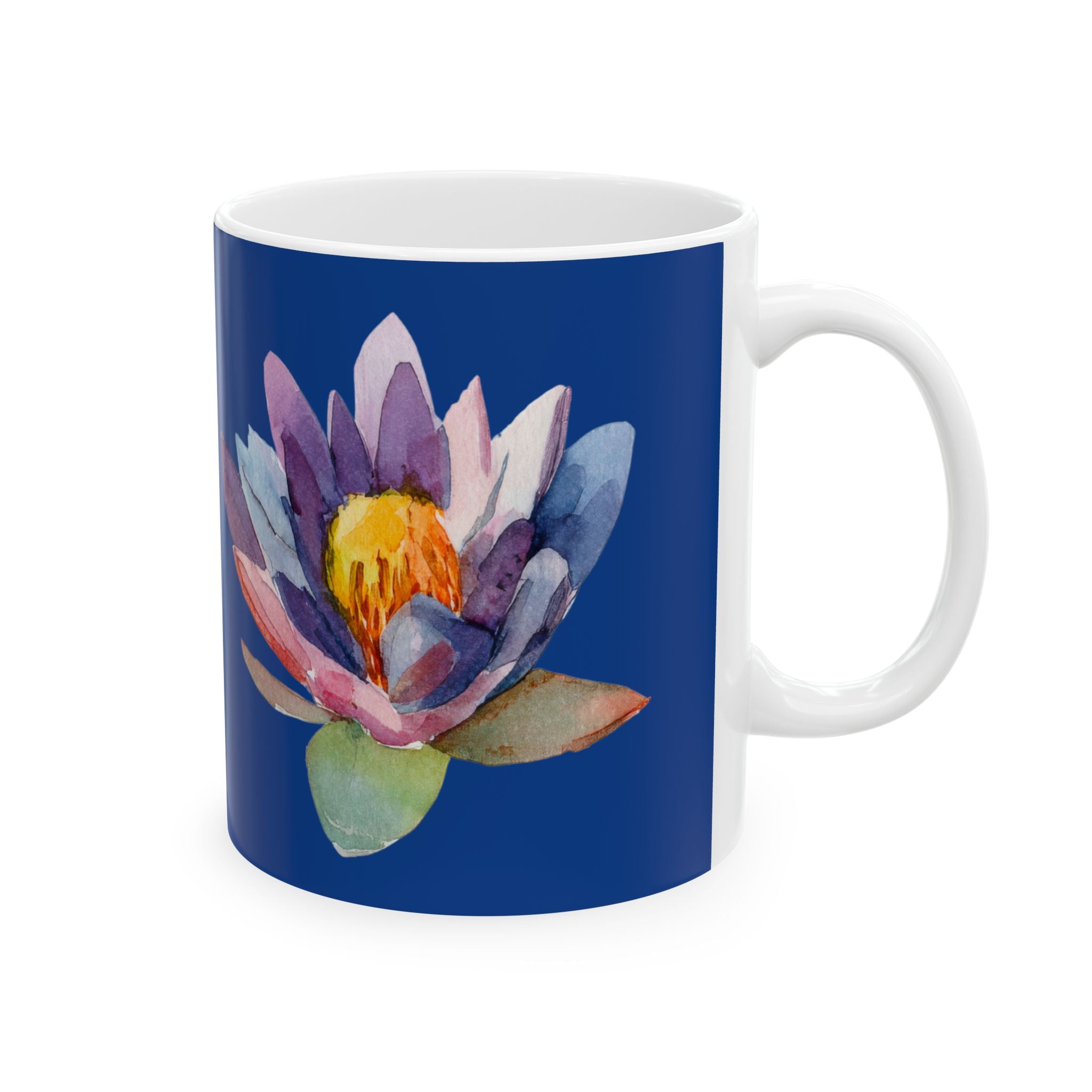 Blue Waterlily Floral Ceramic Mug — Waterlily Coffee Tea Cup (11oz, 15oz)