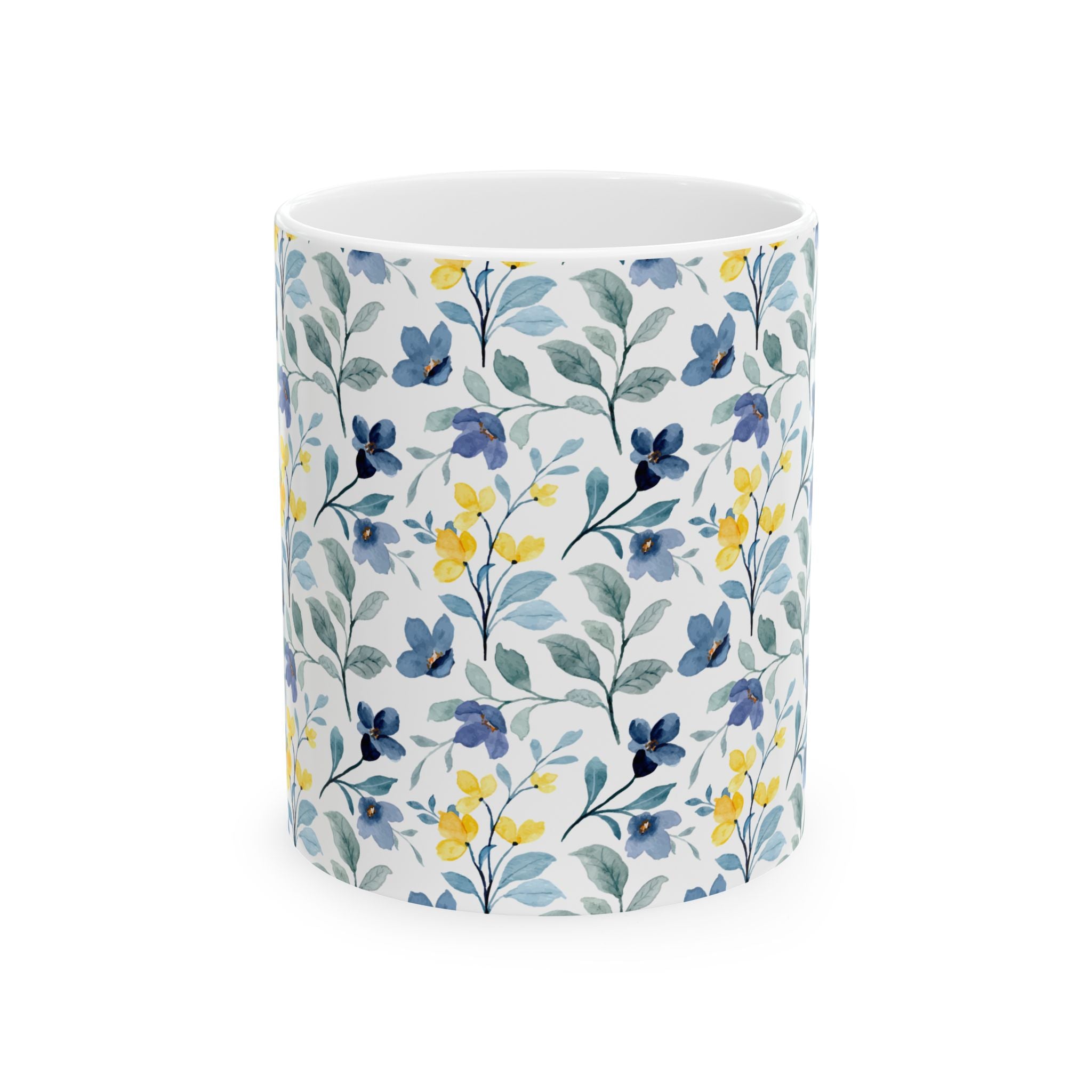 Blue & Yellow Floral Ceramic Mug — 11oz/15oz
