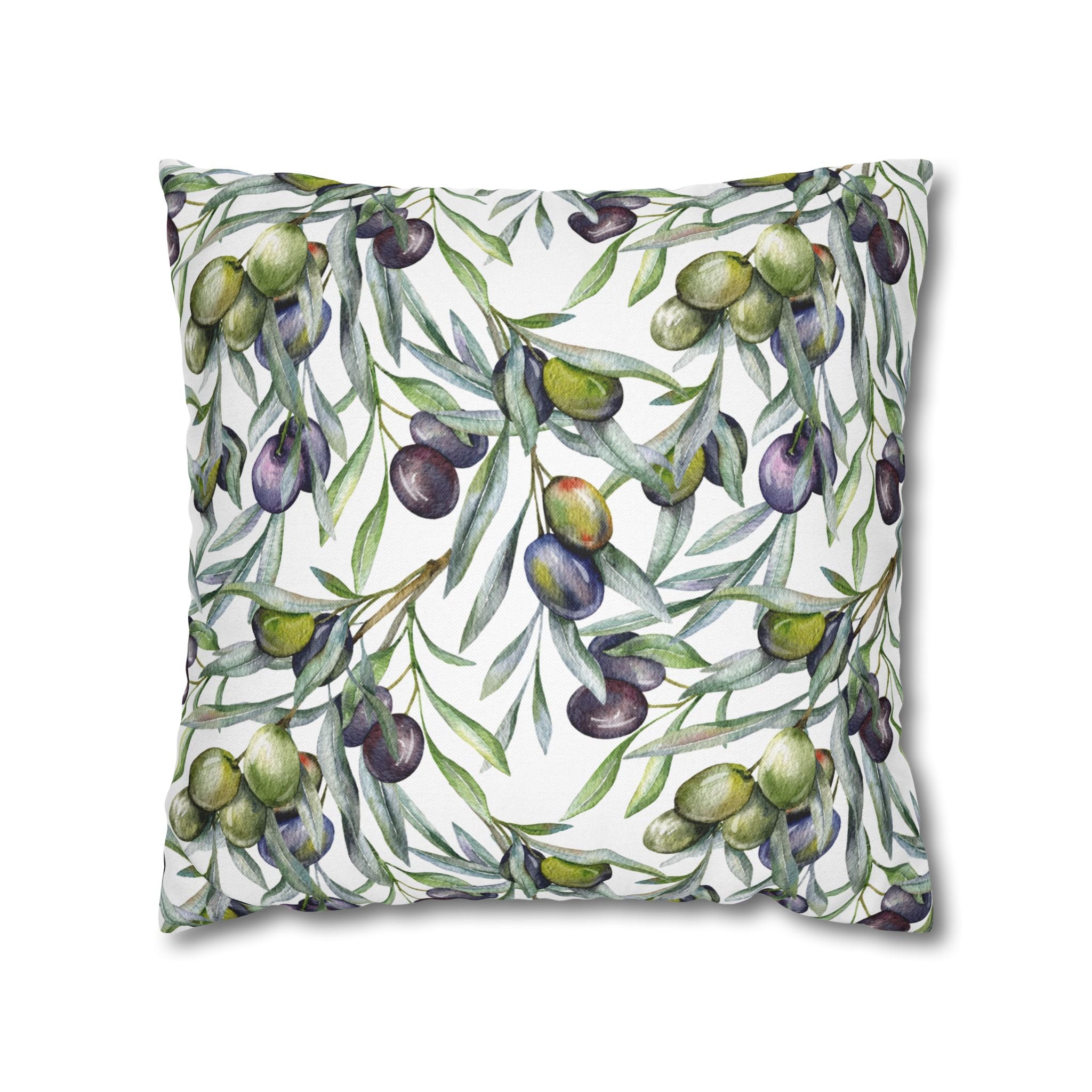 Olive Branch Decorative Pillowcase — Watercolor Mediterranean Throw Pillow Cover