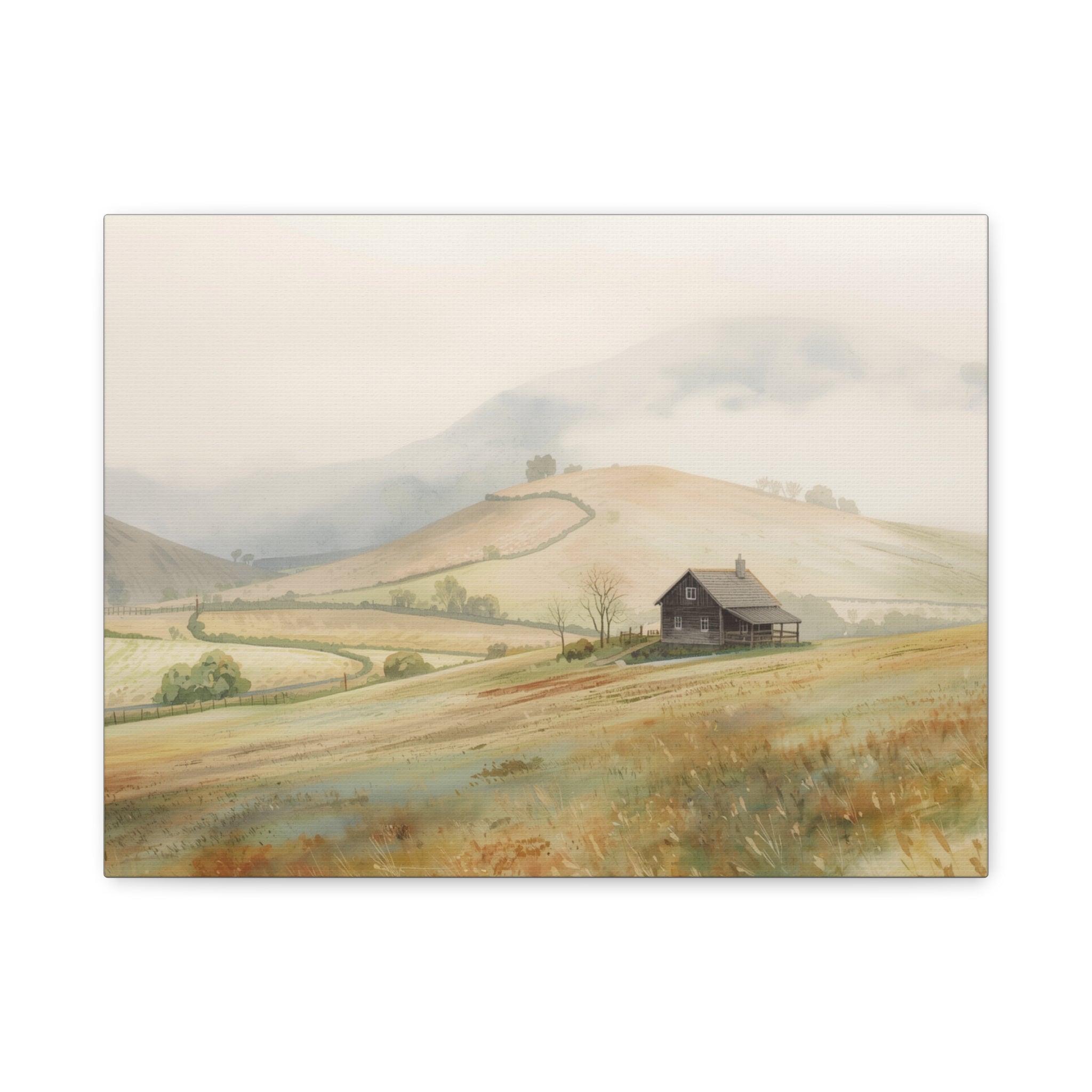 Rustic Morning Farm Landscape Canvas Print — Matte Stretched Wall Art
