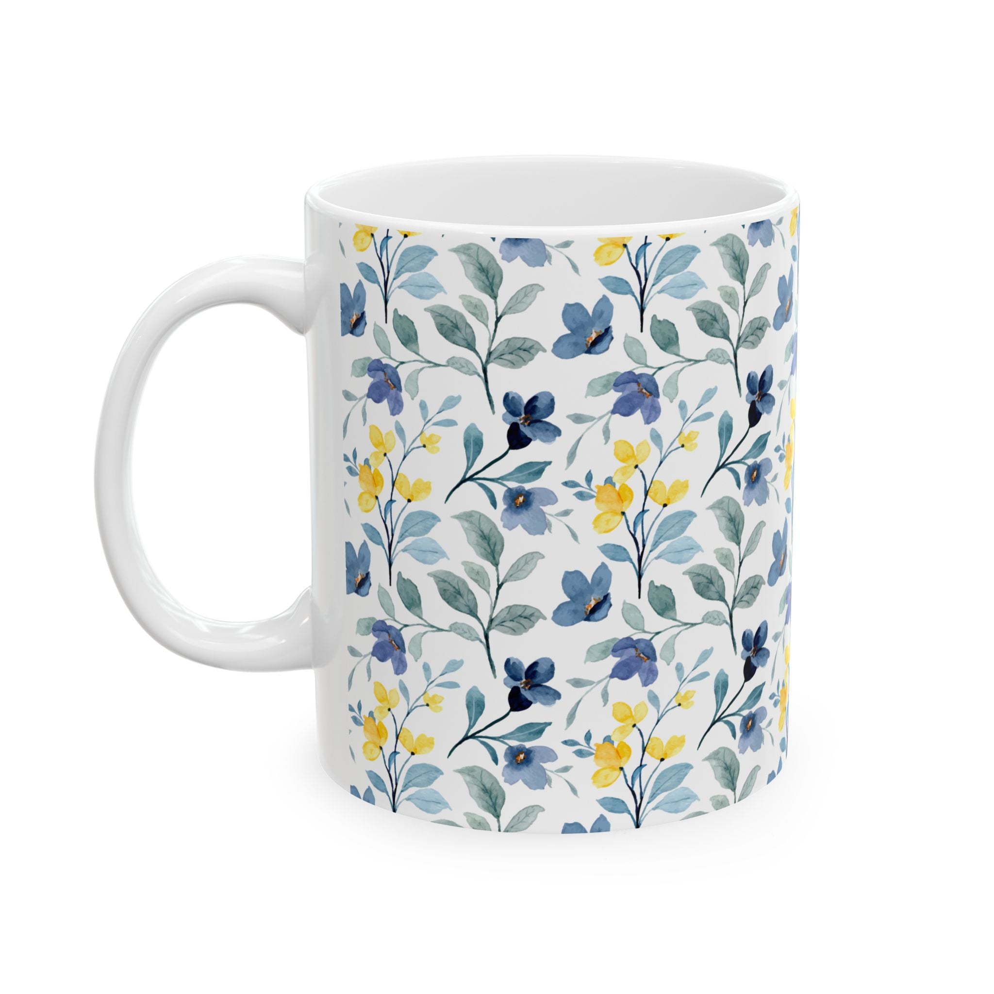 Blue & Yellow Floral Ceramic Mug — 11oz/15oz