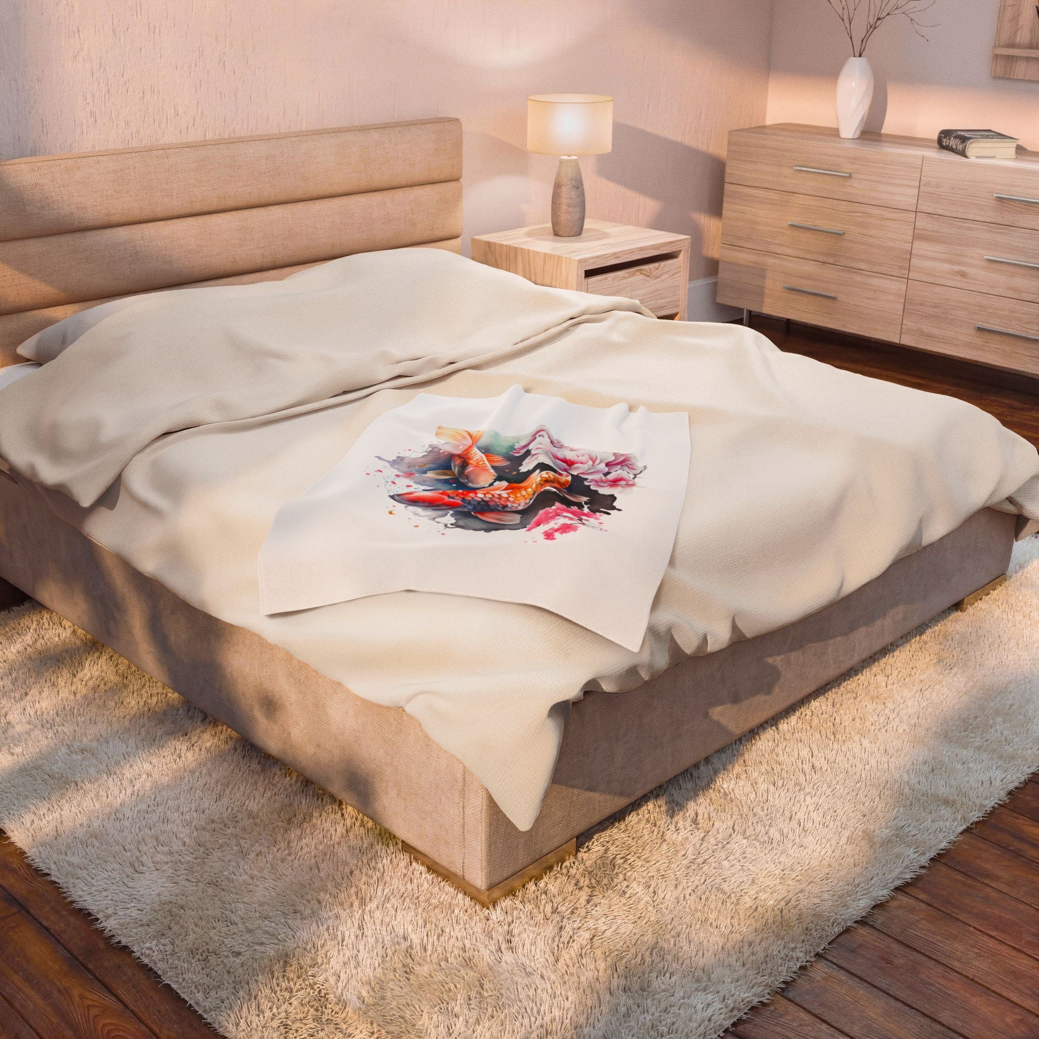 Koi Pond Velveteen Plush Blanket — Soft Koi Fish Throw