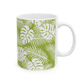 Tropical Leaf Ceramic Mug — Green Monstera & Palm Pattern (11oz, 15oz)