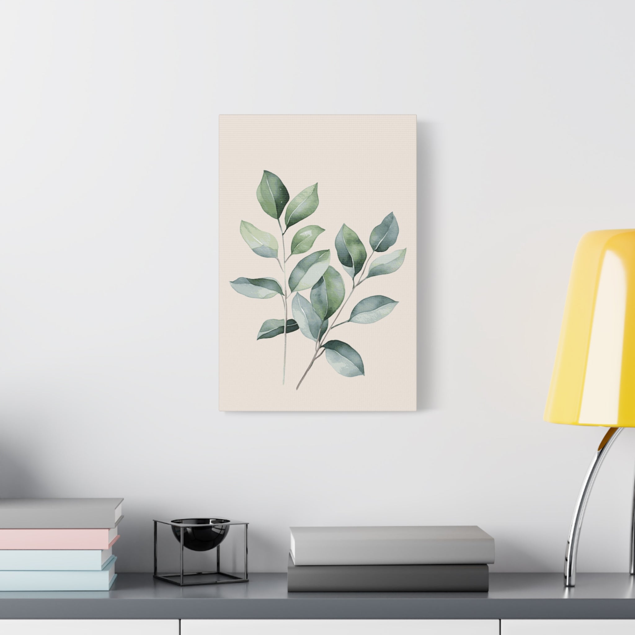 Botanical Watercolor Canvas Print — Sage Green Leaf Wall Art (Matte Stretched)
