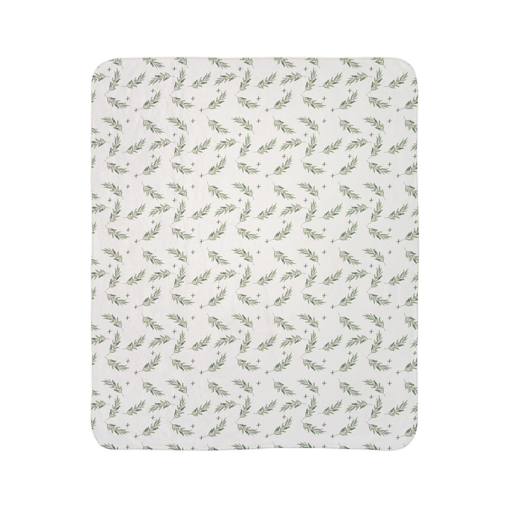 Olive Branch Sherpa Fleece Blanket — Cozy Botanical Throw