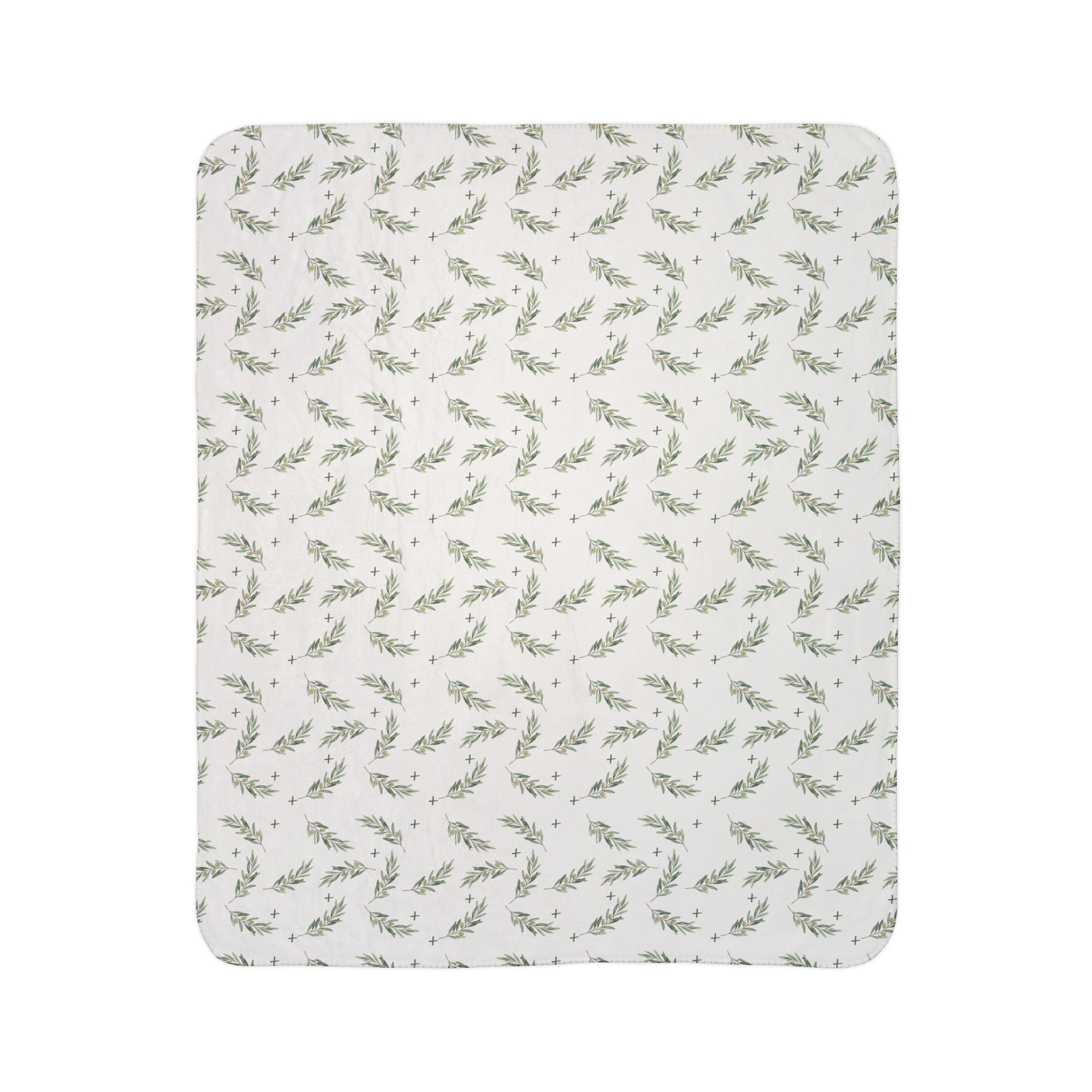 Olive Branch Sherpa Fleece Blanket — Cozy Botanical Throw
