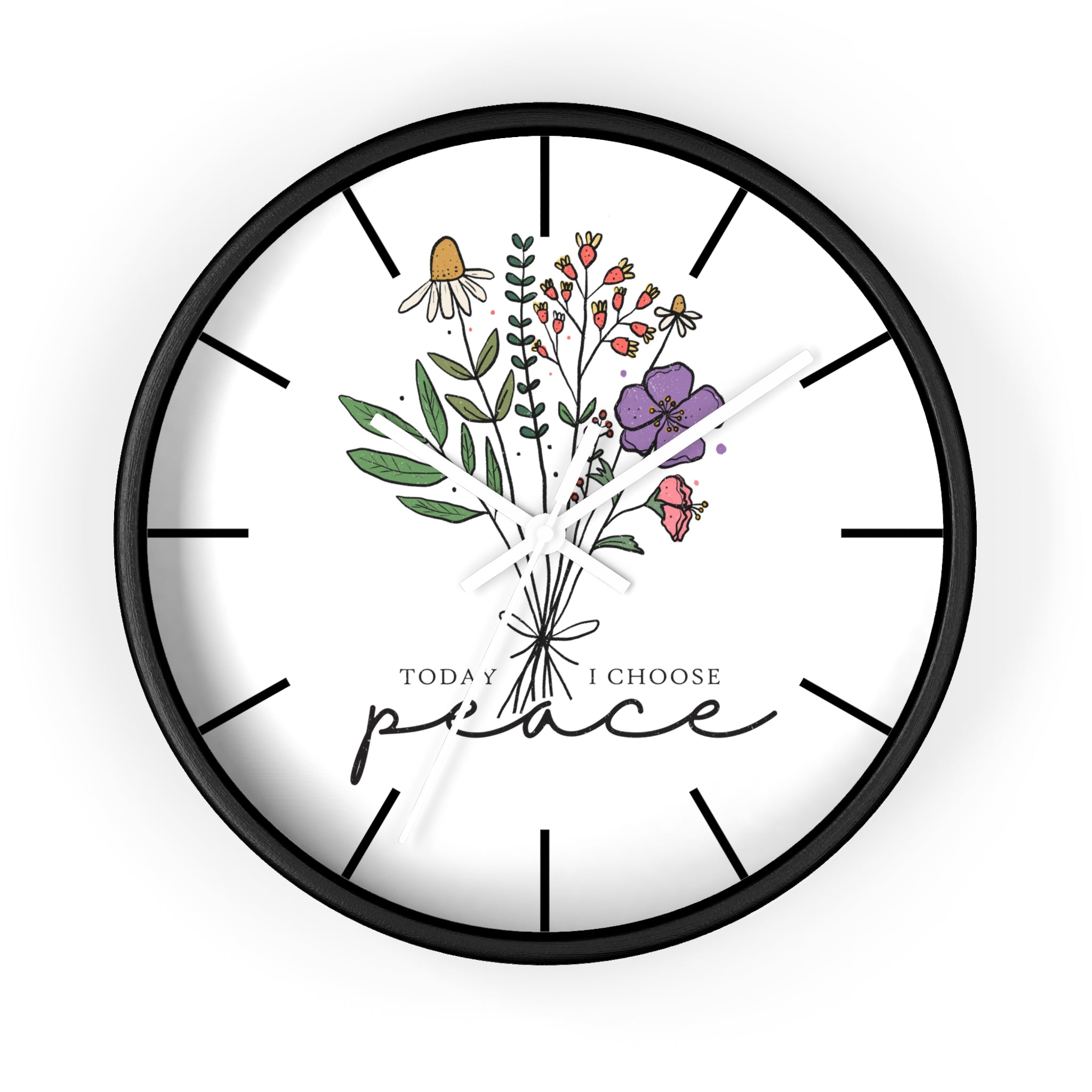 Floral "Today I Choose Peace" Wooden Wall Clock
