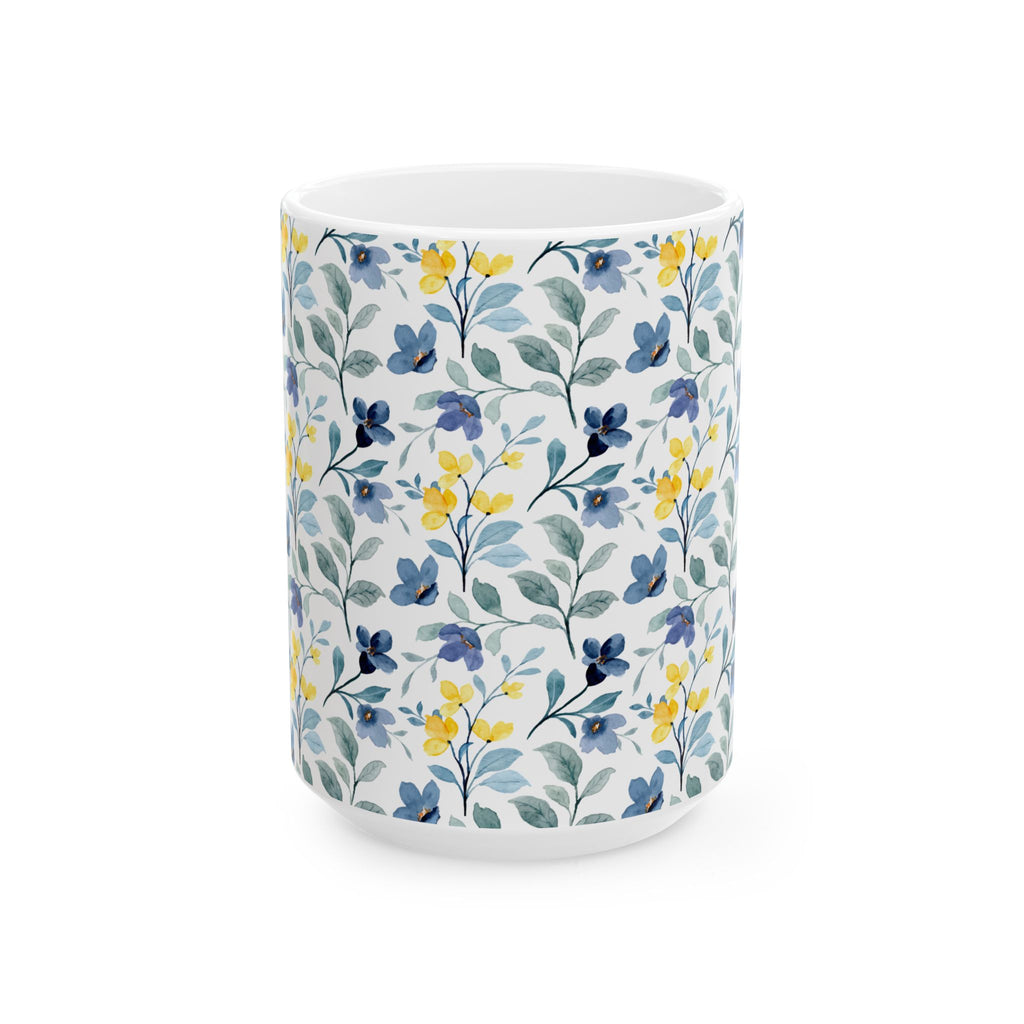 Blue & Yellow Floral Ceramic Mug — 11oz/15oz