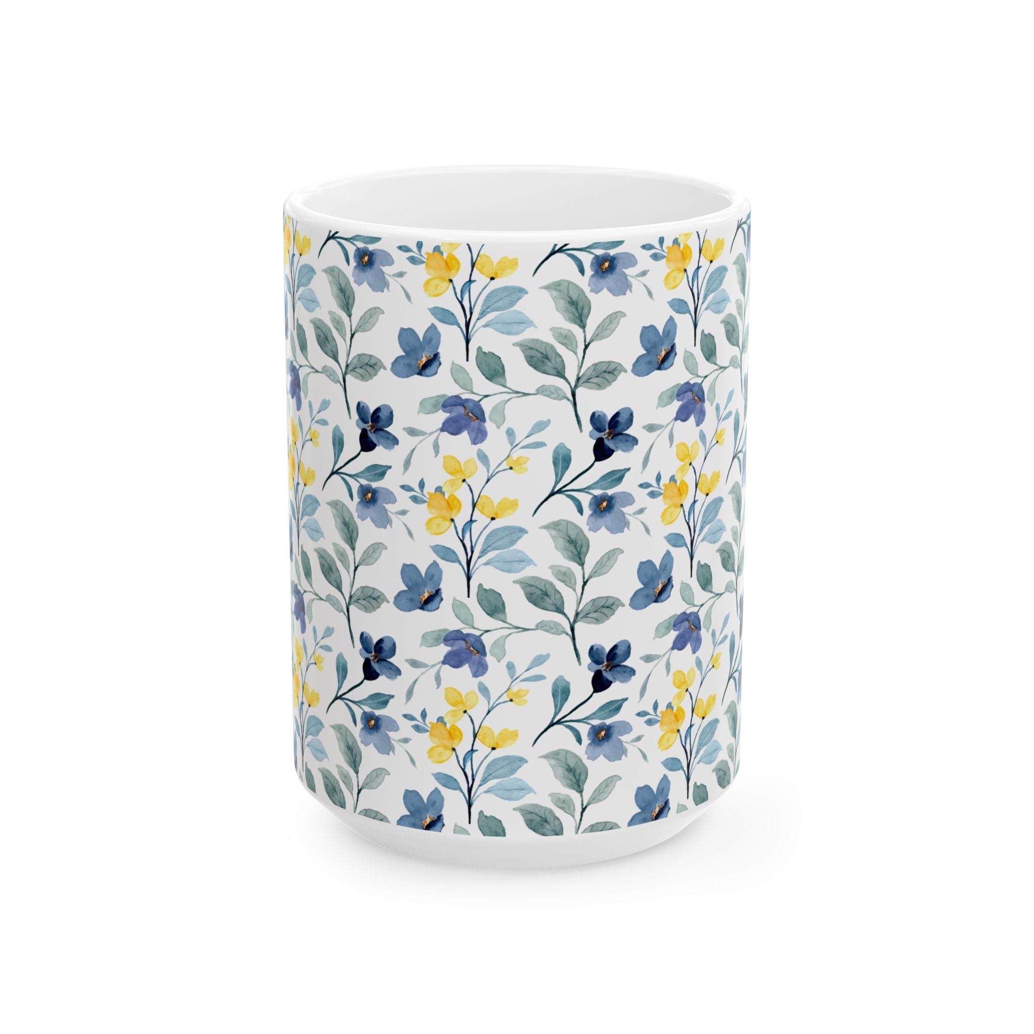 Blue & Yellow Floral Ceramic Mug — 11oz/15oz