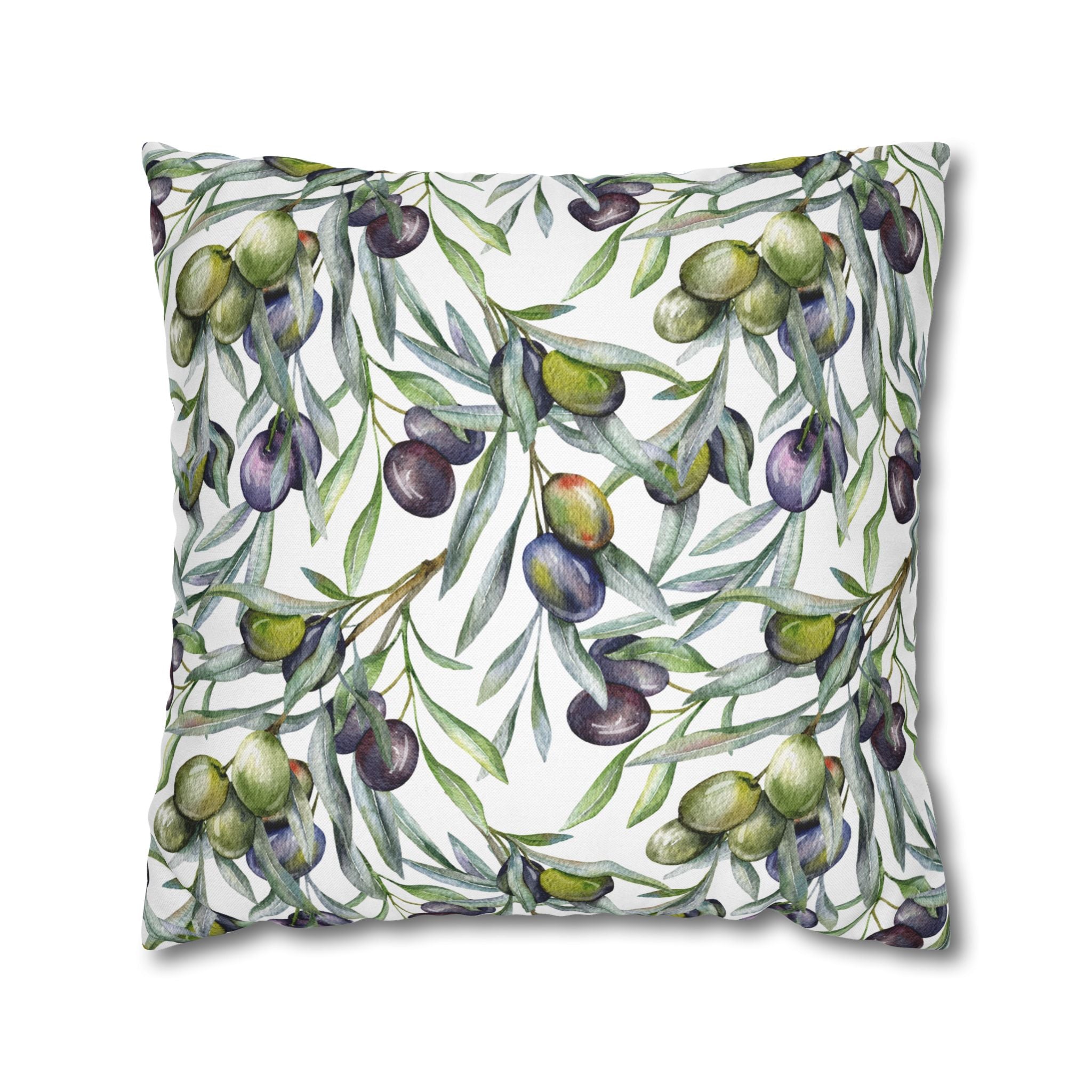 Olive Branch Decorative Pillowcase — Watercolor Mediterranean Throw Pillow Cover