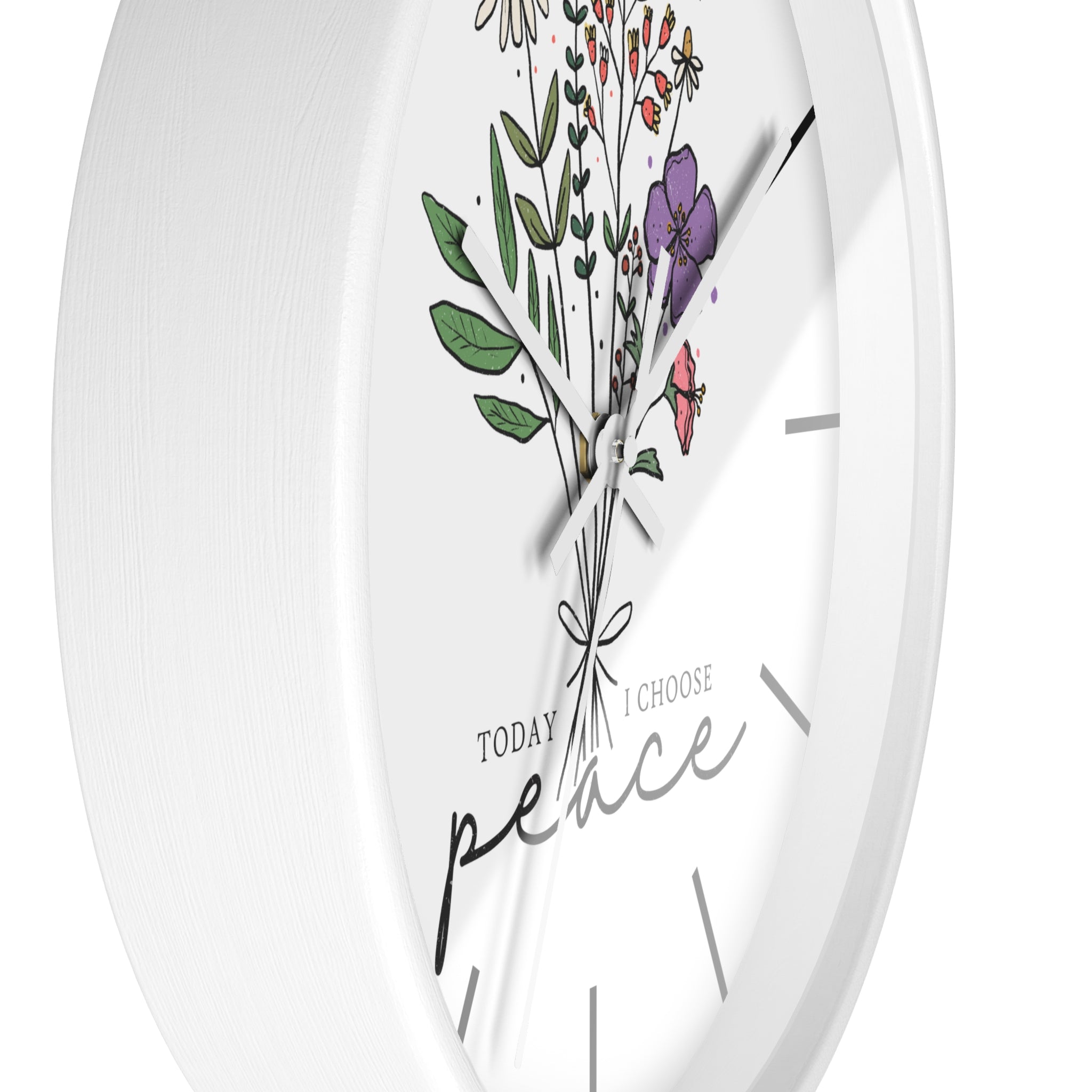 Floral "Today I Choose Peace" Wooden Wall Clock