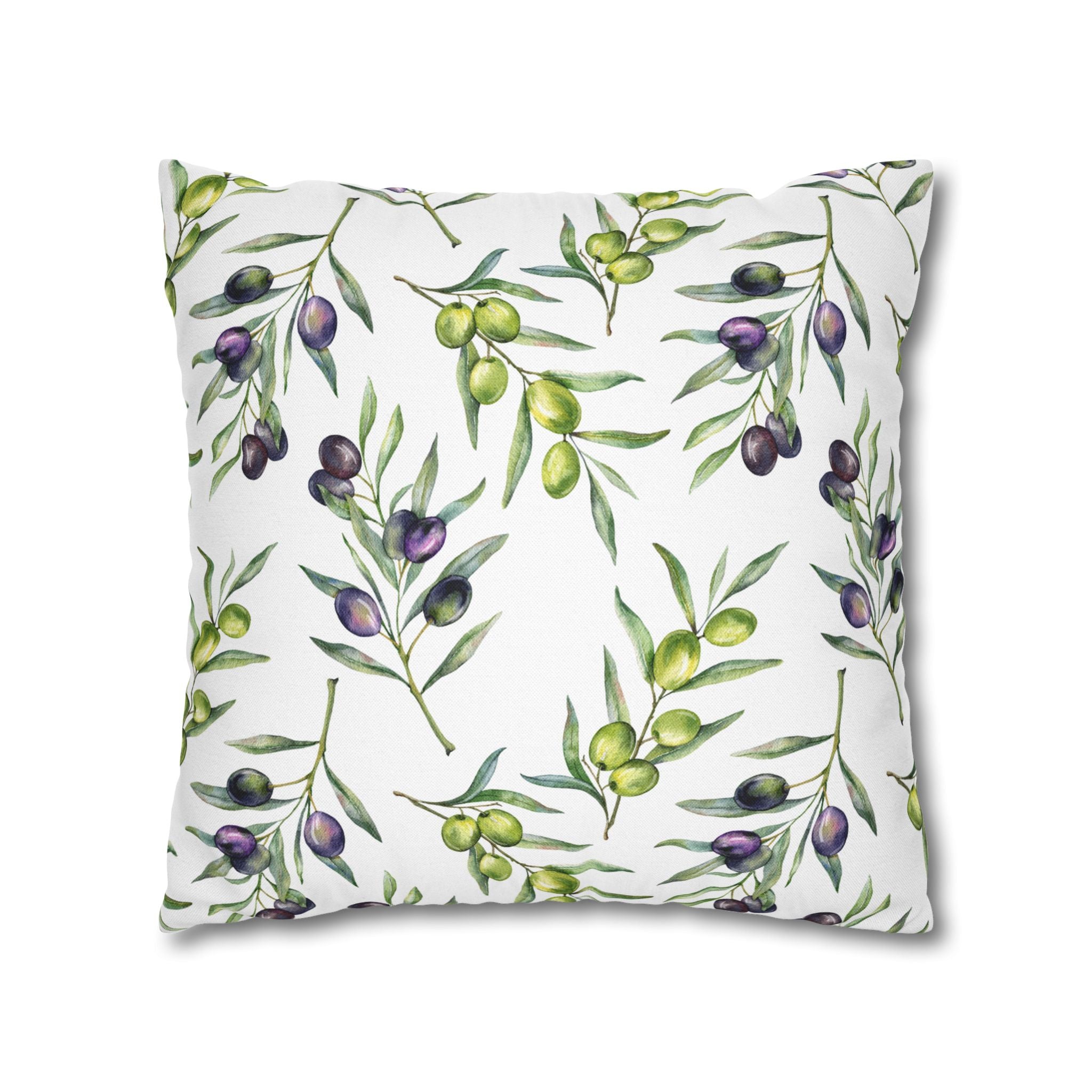 Olive Branch Decorative Pillowcase - Watercolor Mediterranean Throw Pillow Cover