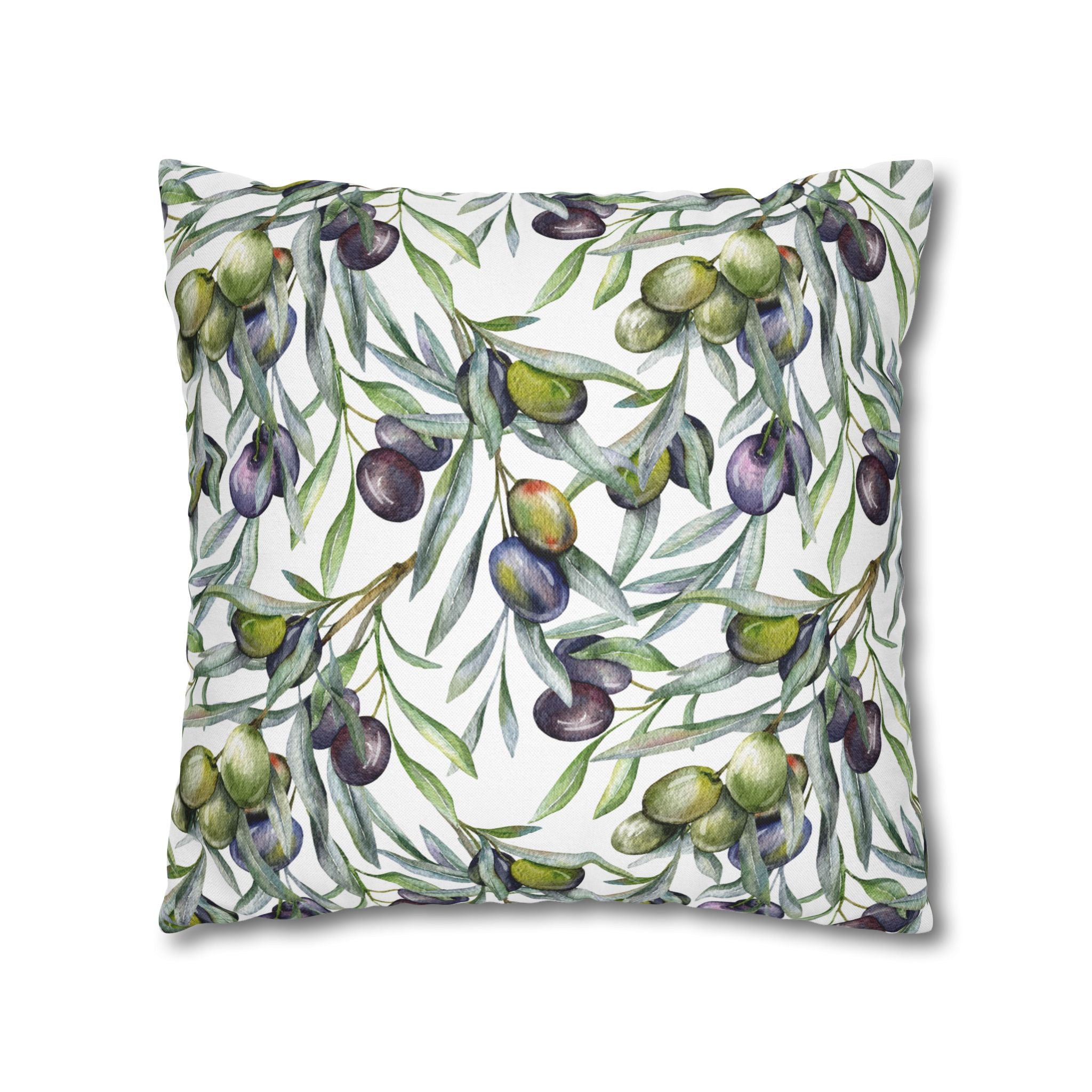 Olive Branch Decorative Pillowcase — Watercolor Mediterranean Throw Pillow Cover