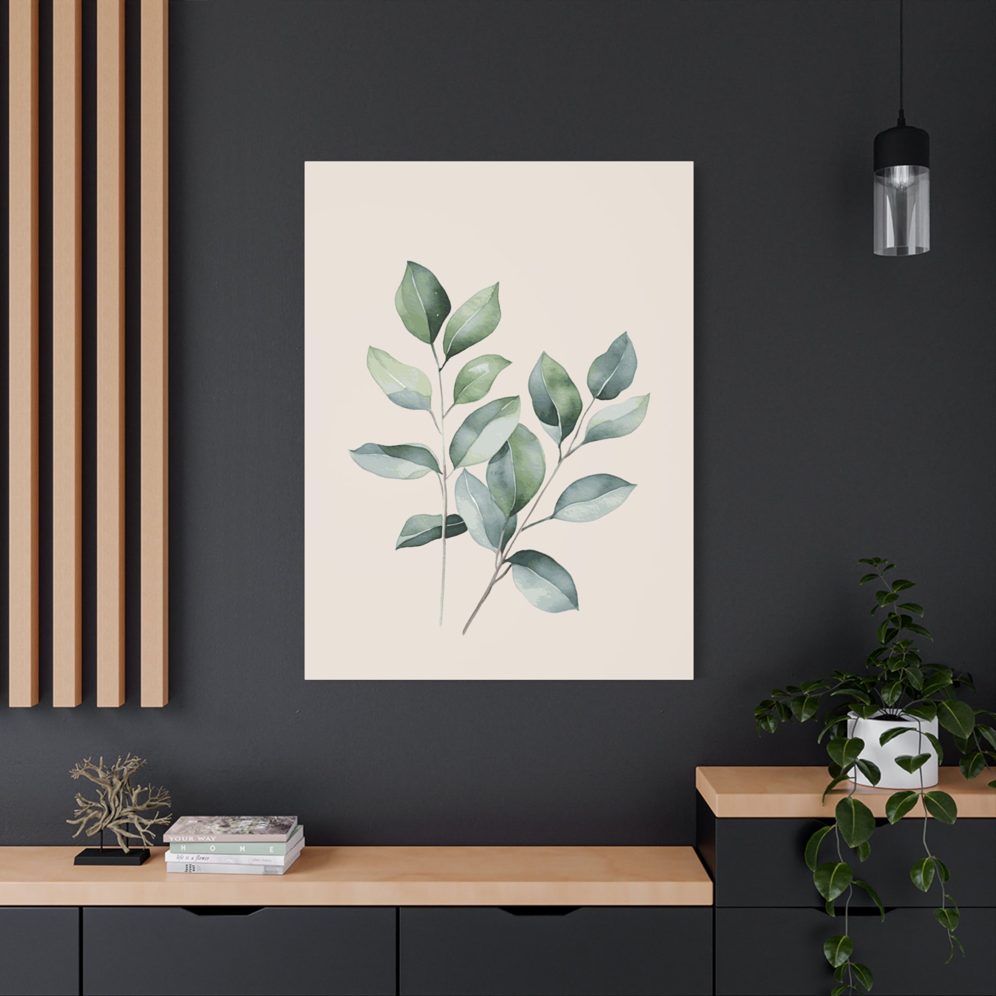 Botanical Watercolor Canvas Print — Sage Green Leaf Wall Art (Matte Stretched)