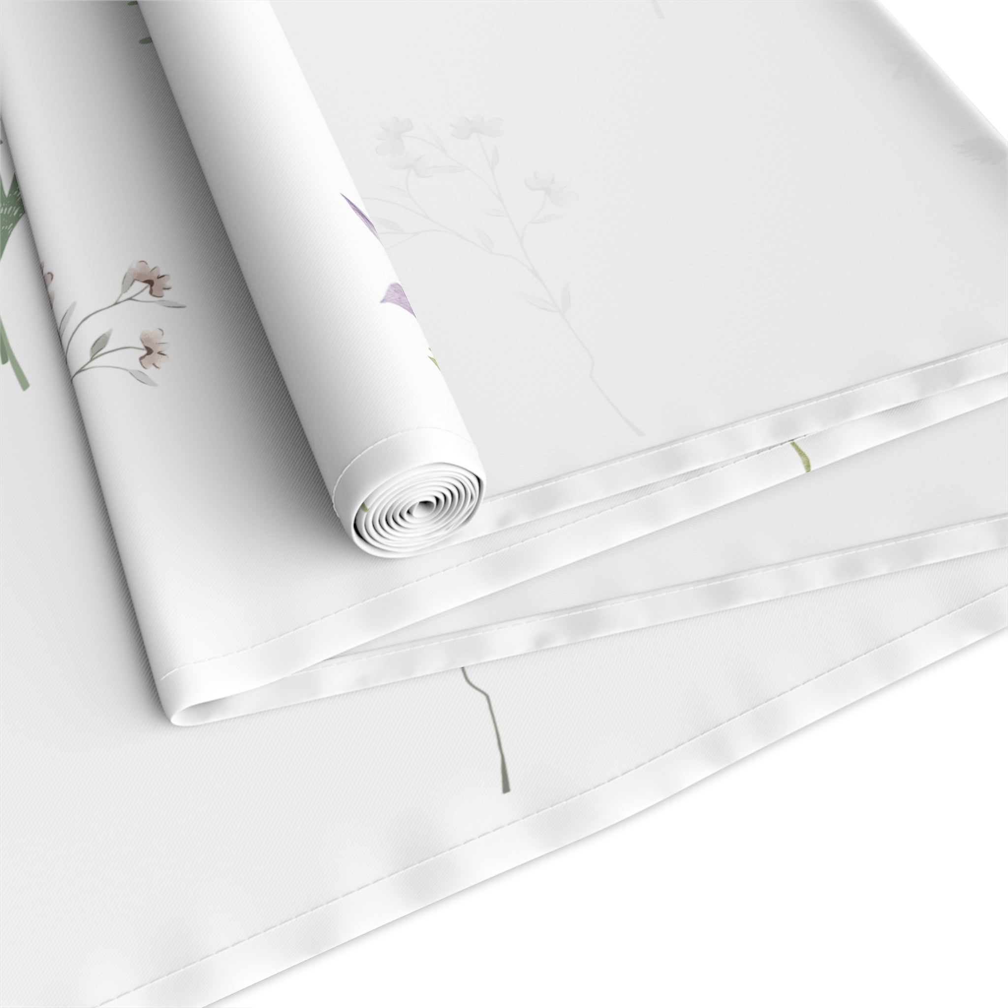 Botanical Spring Table Runner — Delicate Wildflower Print Cotton-Poly Table Runner