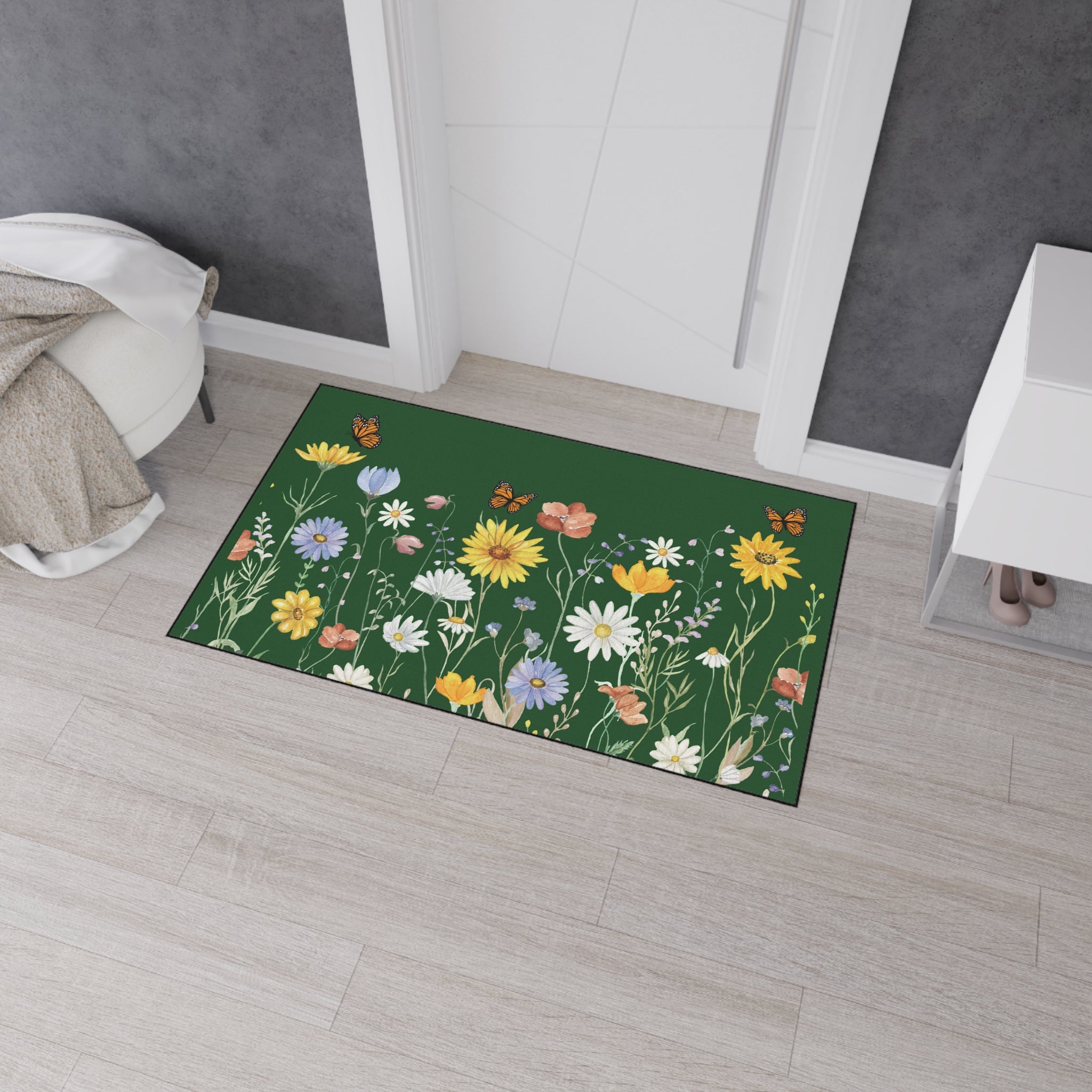 Wildflower & Butterfly Heavy Duty Floor Mat — Garden Welcome Door Rug
