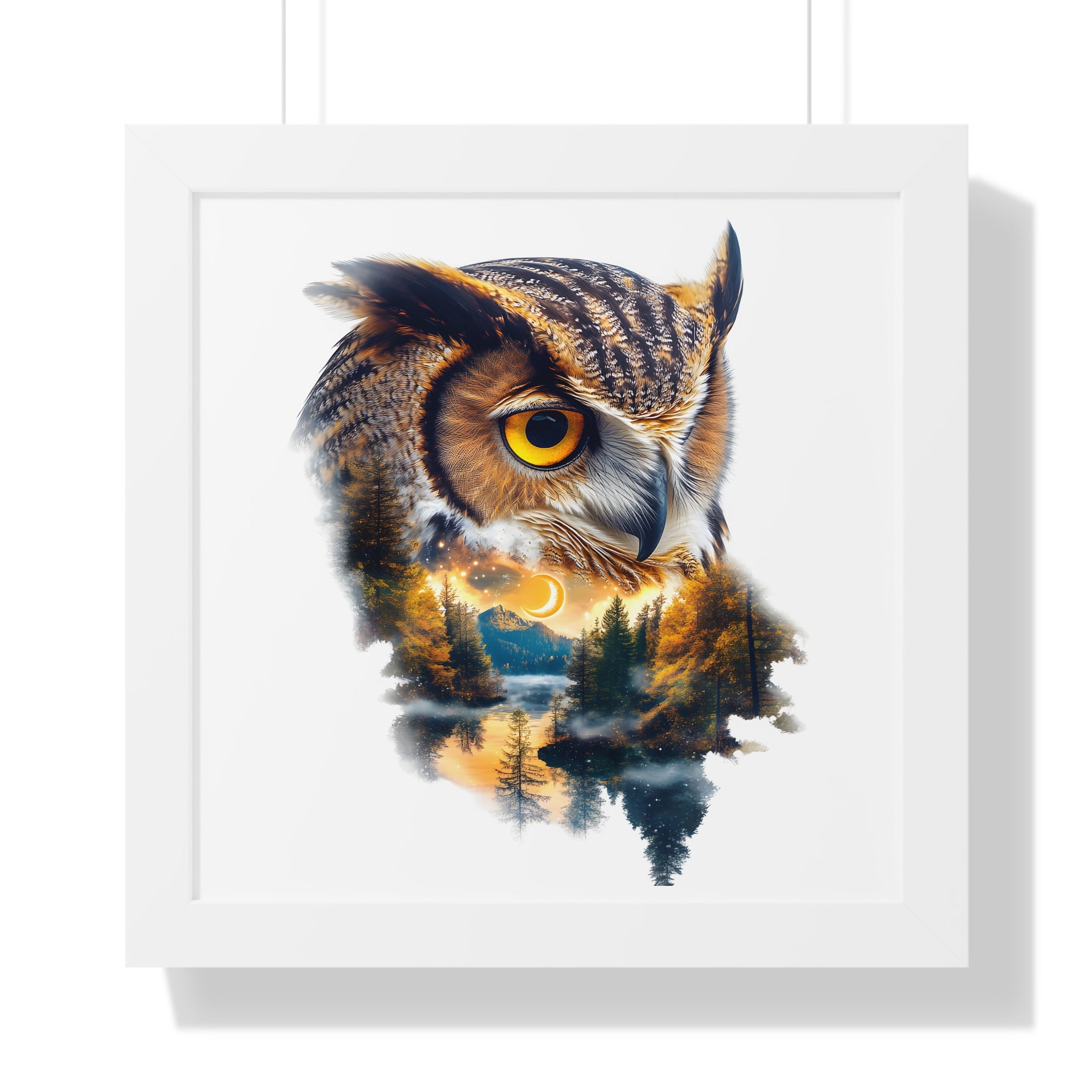 Double Exposure Owl Woodland Framed Poster