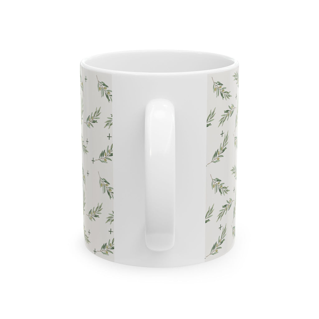 Olive Leaf Pattern Ceramic Mug — 11oz & 15oz Coffee Cup