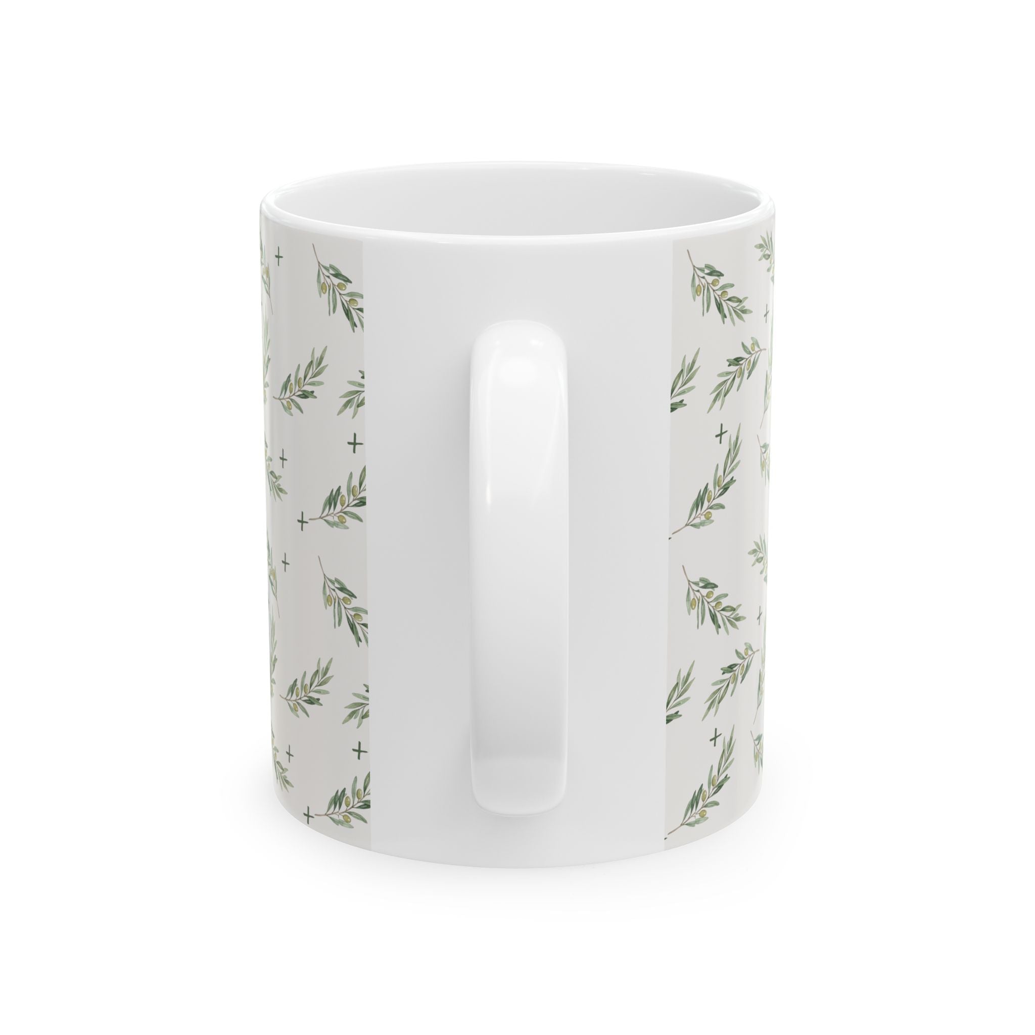 Olive Leaf Pattern Ceramic Mug — 11oz & 15oz Coffee Cup