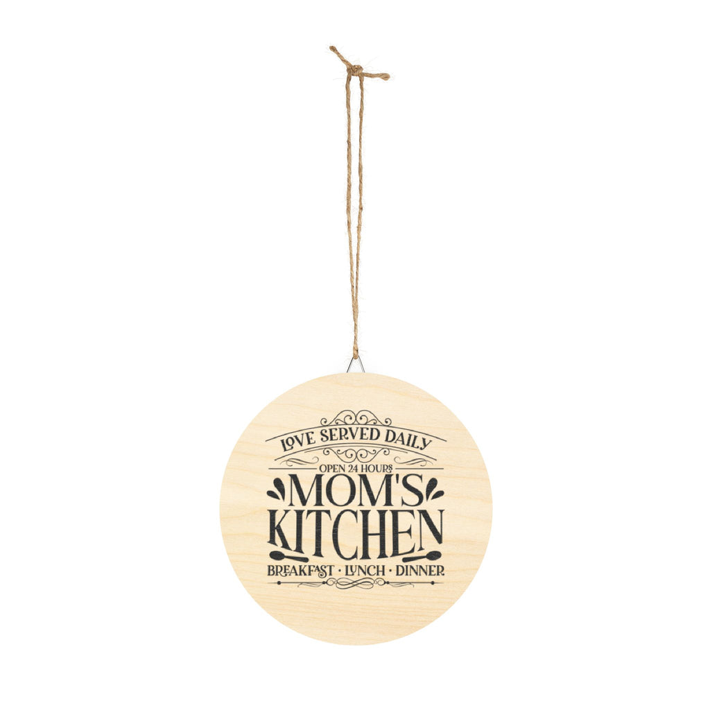 Mom's Kitchen Wood Sign – "Love Served Daily" Rustic Round Wall Decor