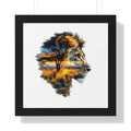 African Lion Double Exposure Framed Poster — Wildlife Art Print
