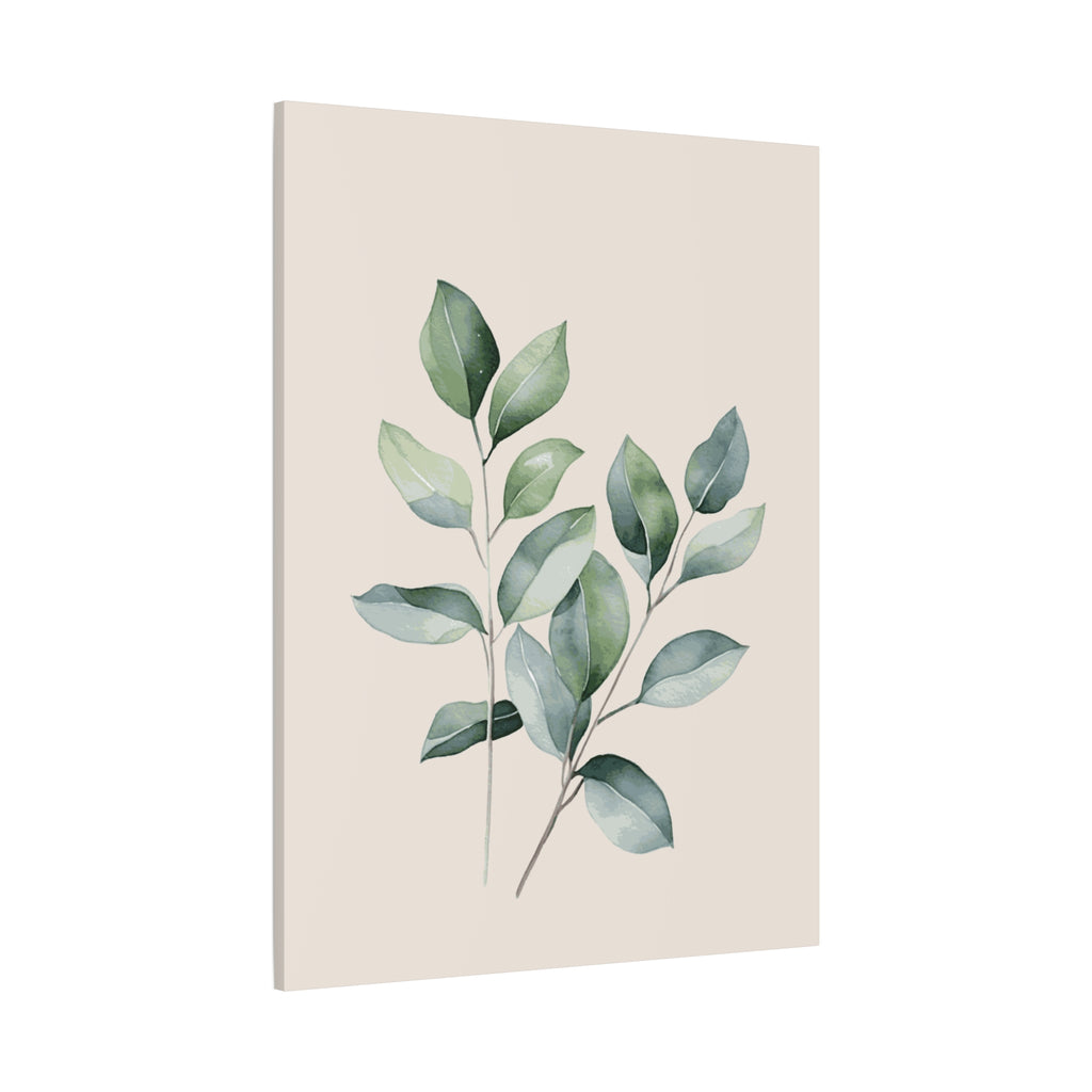 Botanical Watercolor Canvas Print — Sage Green Leaf Wall Art (Matte Stretched)